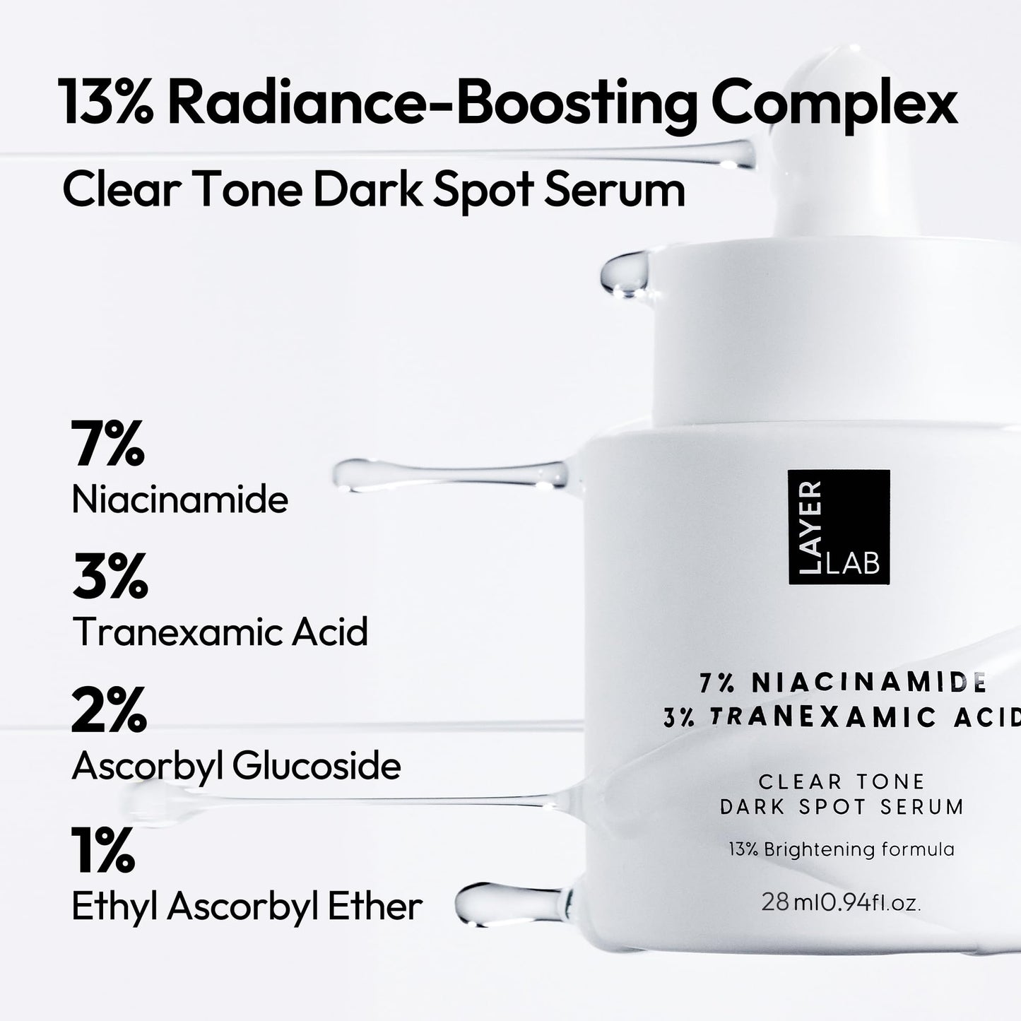 LAYERLAB Niacinamide 7% & Tranexamic Acid 3% Serum | 13% Radiance Complex | Dark Spot Appearance | 0.94 fl oz