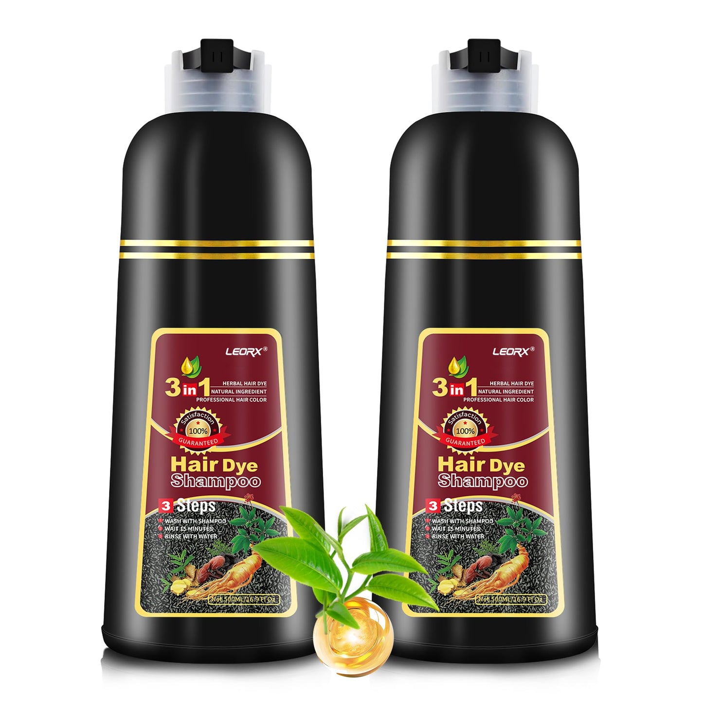 Leorx 2 Pack Hair Dye Shampoo – 3-In-1 Dark Brown Color for At-Home Coloring