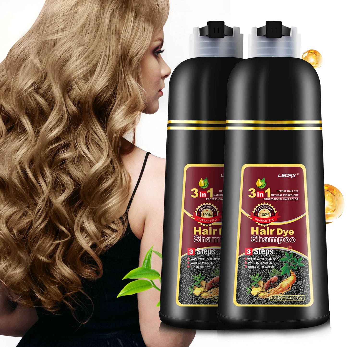 Leorx 2-Pack Hair Dye Shampoo Chestnut Brown – 3-in-1 Herbal Color Shampoo for Women & Men
