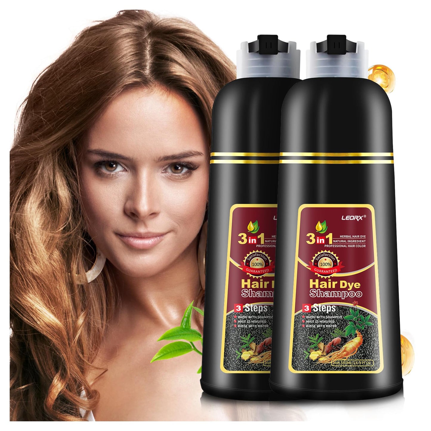 Leorx 2-Pack Hair Dye Shampoo – 3-in-1 Brown Color Shampoo for Quick At-Home Color