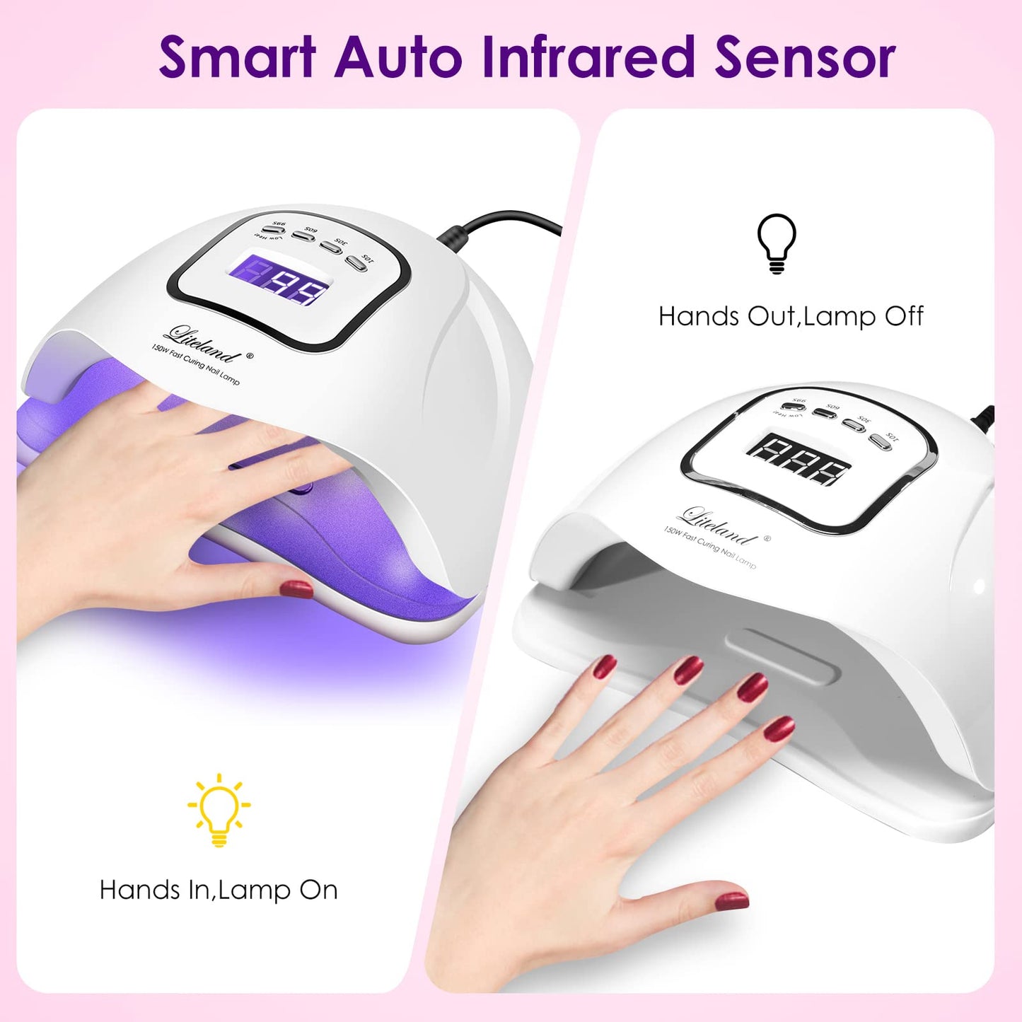 Liteland UV Gel Nail Lamp 150W – 4-Timer LED Nail Dryer for Gel Polish & Toes
