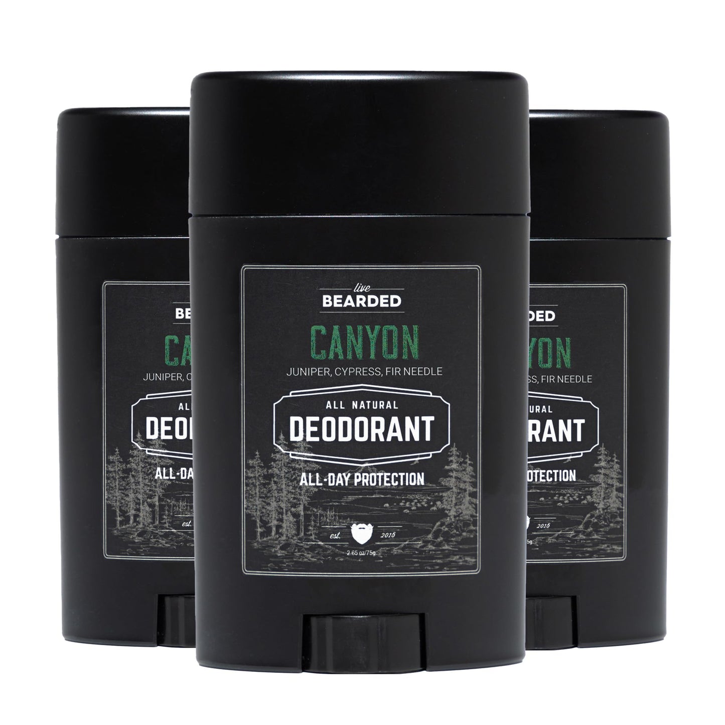 Live Bearded Men's Deodorant – Aluminum Free, Activated Charcoal, Canyon, 3-Stick Travel Size