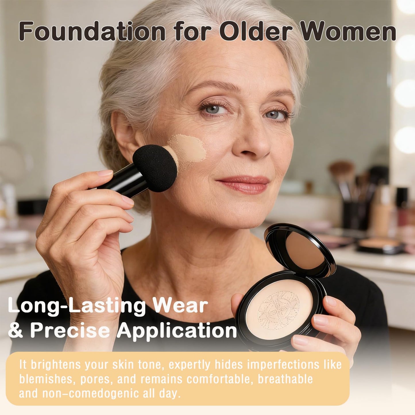 Loobexery Hush Foundation for Mature Skin — Warm Tone Hydrating Cushion CC/BB with Full Coverage