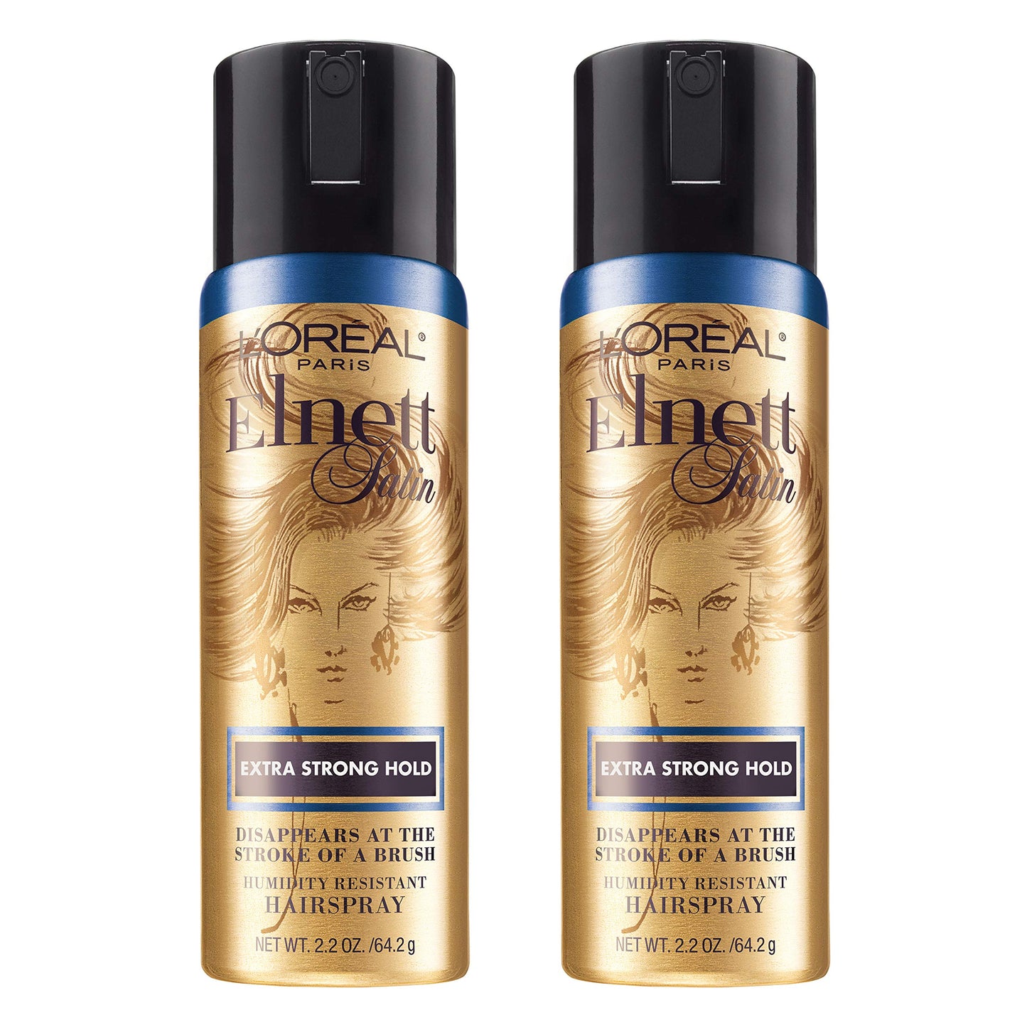 L'Oreal Paris Elnett Extra Strong Hold Hairspray – Travel Size, Humidity Resistant (2 x 2.2 oz)