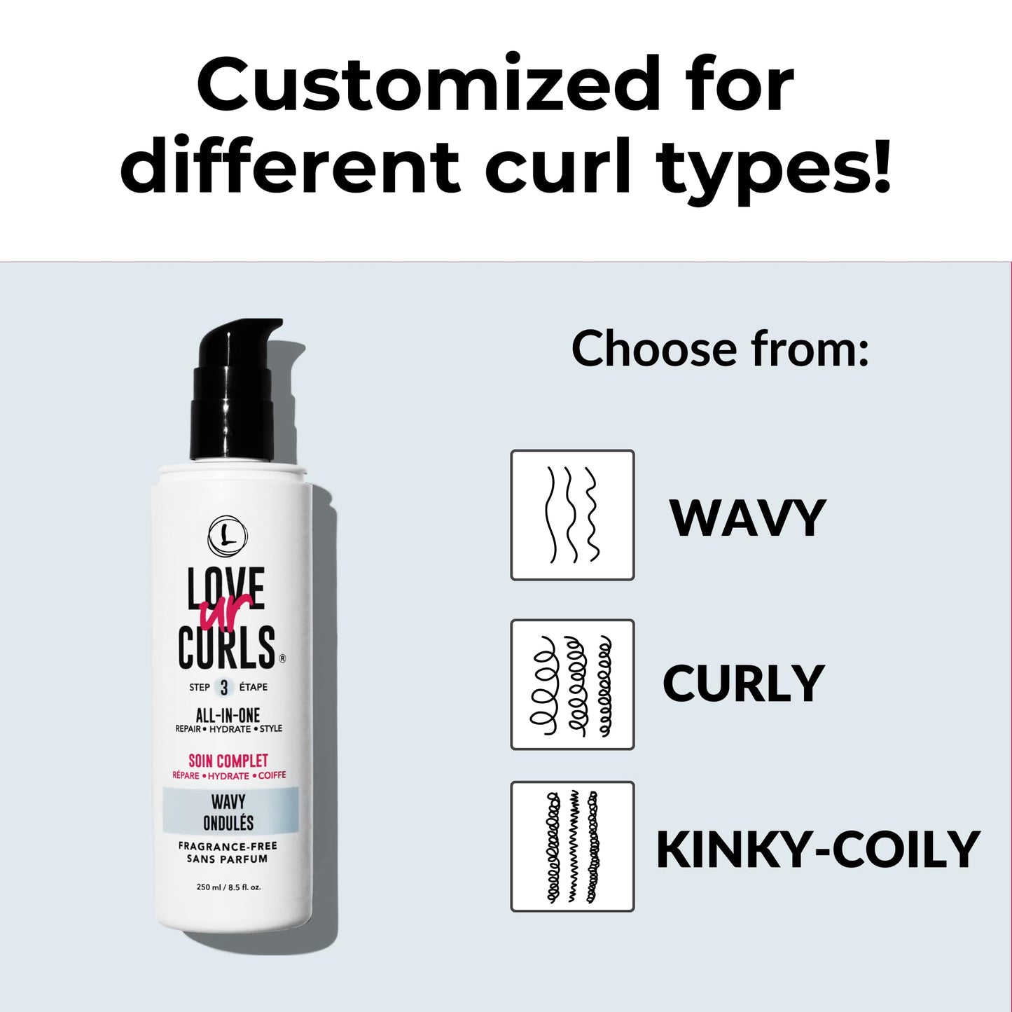Love Ur Curls Fragrance-Free All-in-One Curl Styler for Wavy Hair – Define, Hydrate & Repair (250 mL)