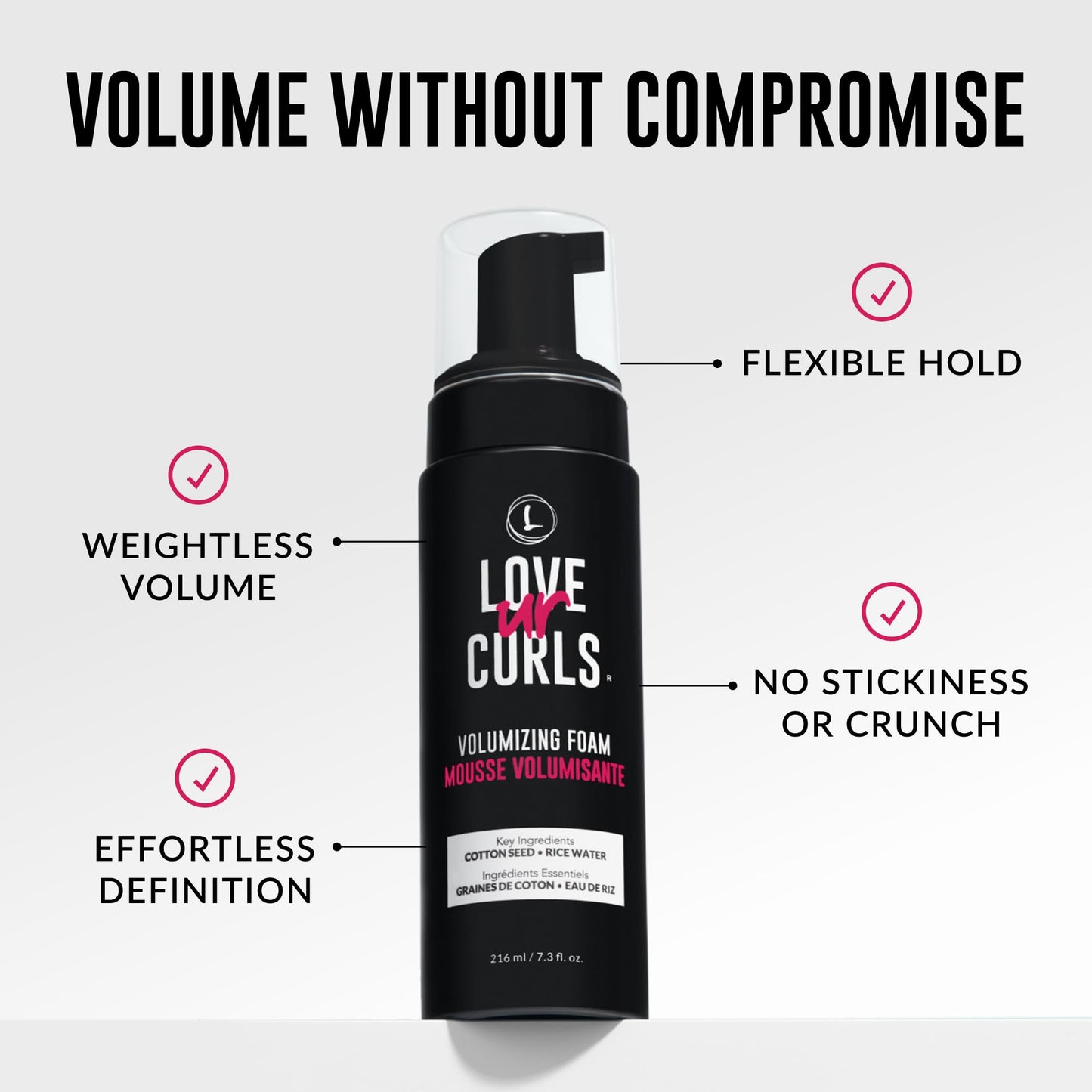 Love Ur Curls Volumizing Foam — Lightweight Mousse for Curly Hair, Volume & Definition, Frizz Control | Vegan, Silicone-Free, 7.3 oz