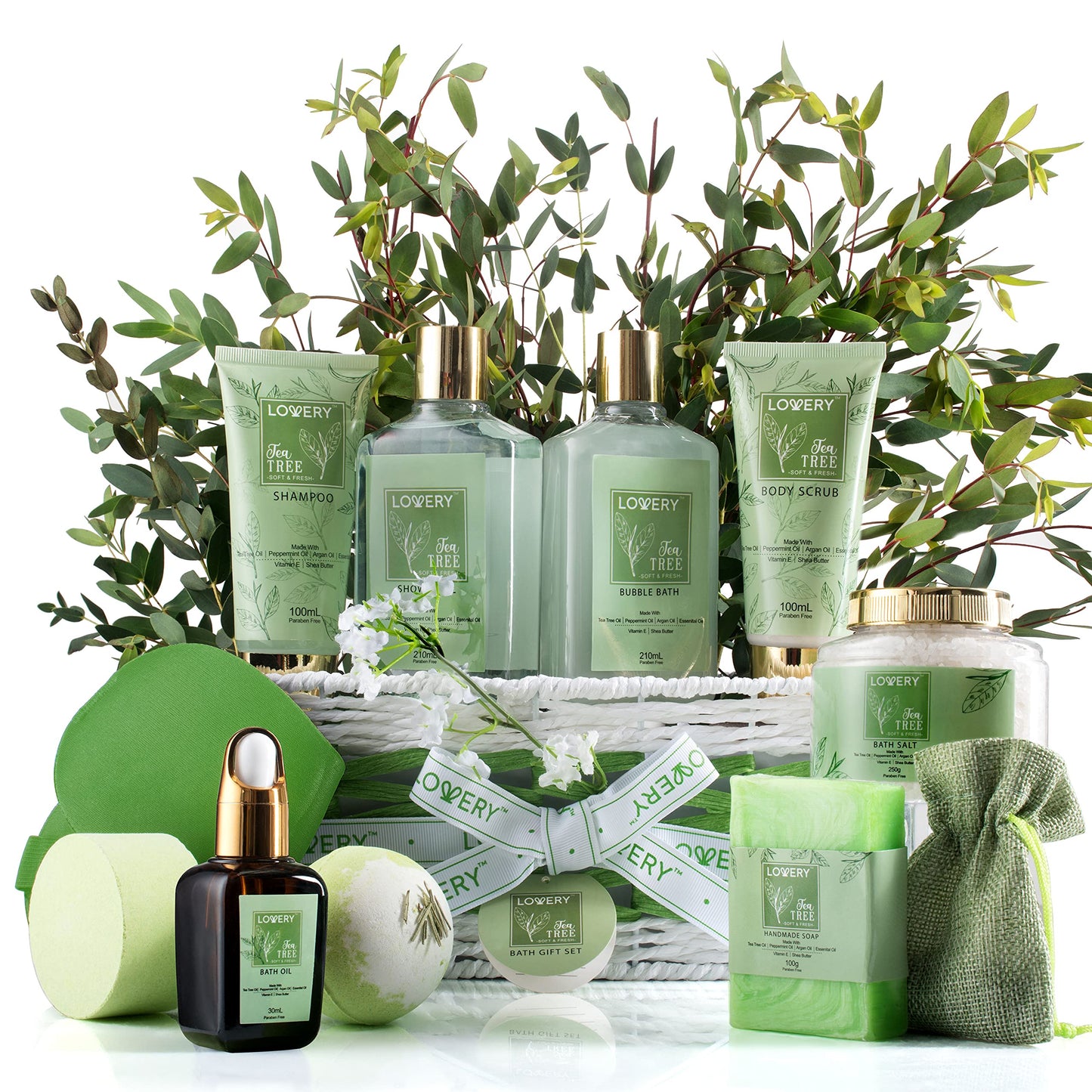 Lovery Tea Tree Bath Set – Luxury 15-Piece Spa Gift Basket with Calming Mint Fragrance