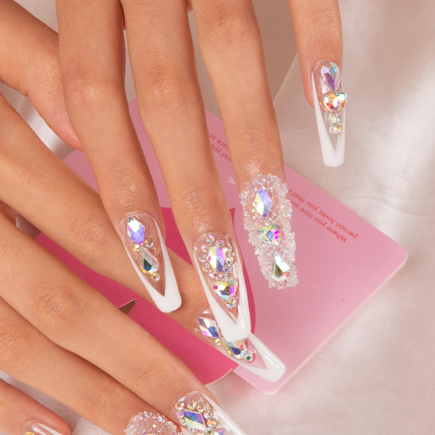 LOVFUL Aurora Light Press On Nails – Full Crystal Coverage, Reusable Coffin Classic 1.3 in | H36-M