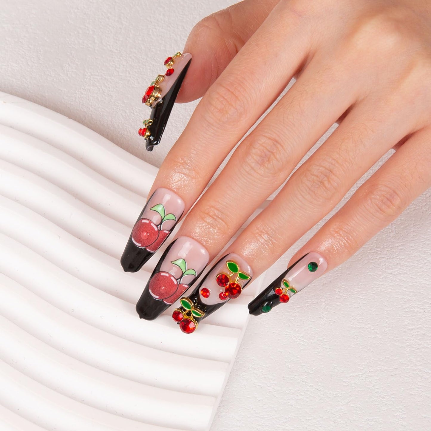 LOVFUL My Sweetie French Tip Press-On Nails – Full Crystal, Reusable Coffin Classic 1.3 in