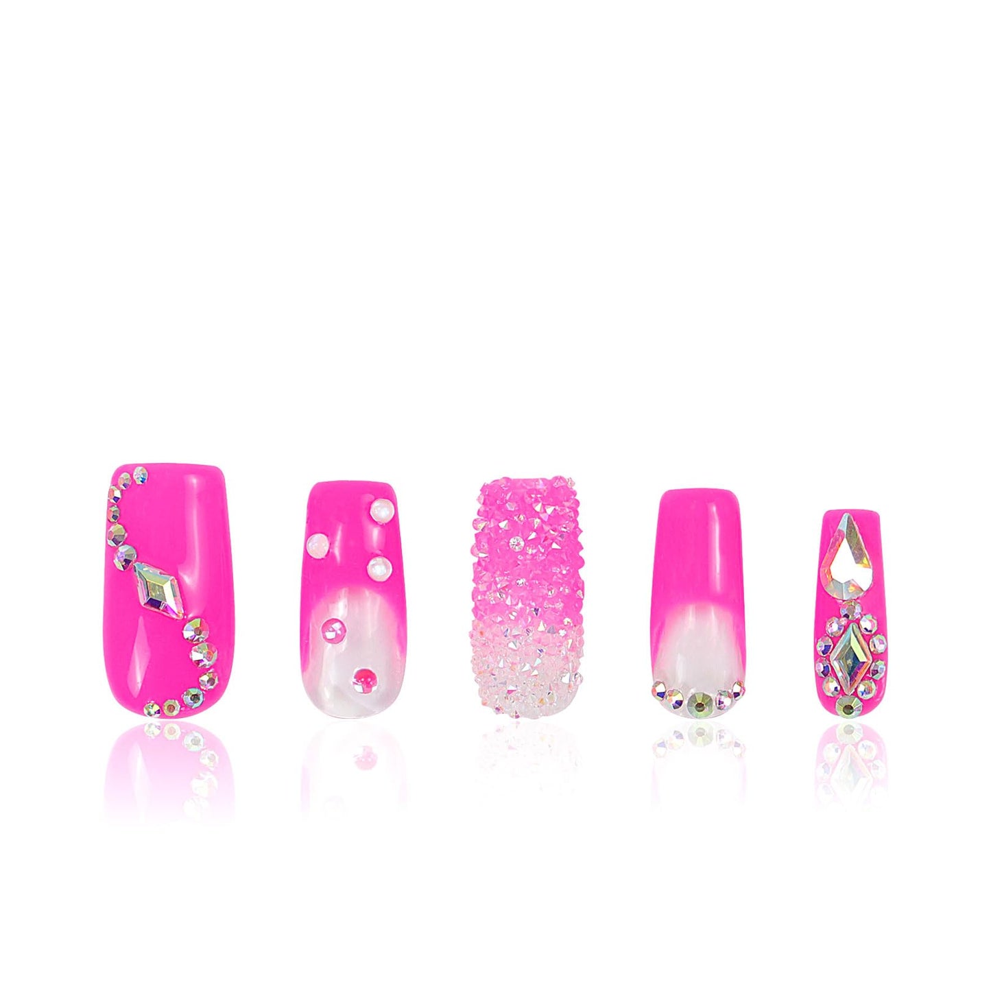 LOVFUL Press on Nails Pink Typhoon | Crystal Full-Cover Set, Reusable Square 1.0 in | H38-L