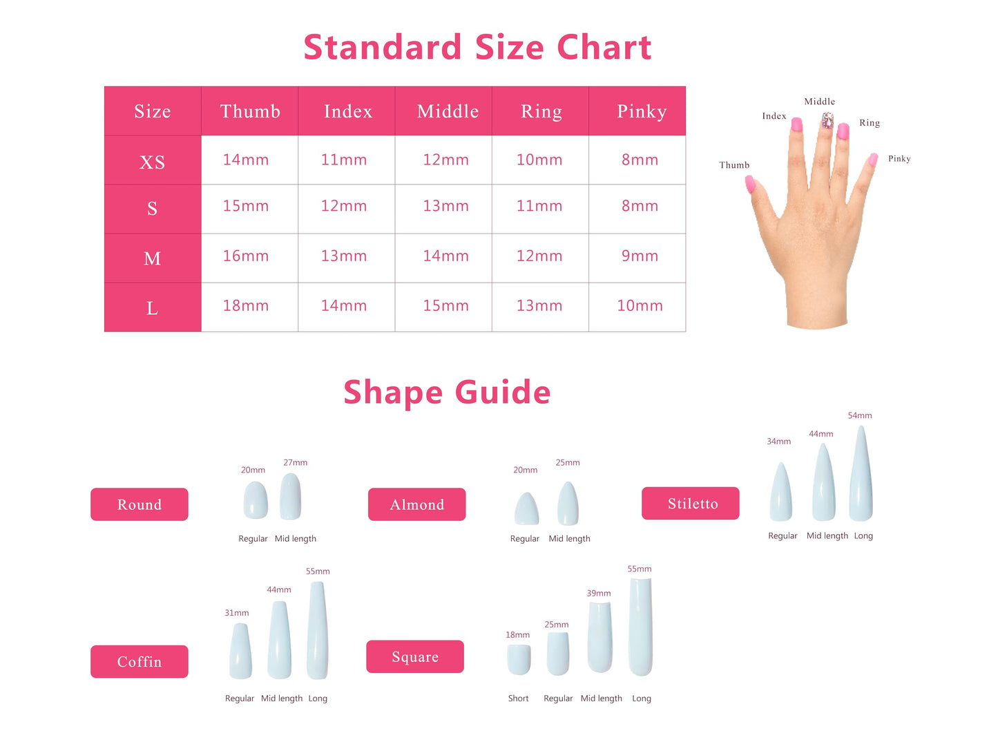 LOVFUL Press on Nails Pink Typhoon | Crystal Full-Cover Set, Reusable Square 1.0 in | H38-L