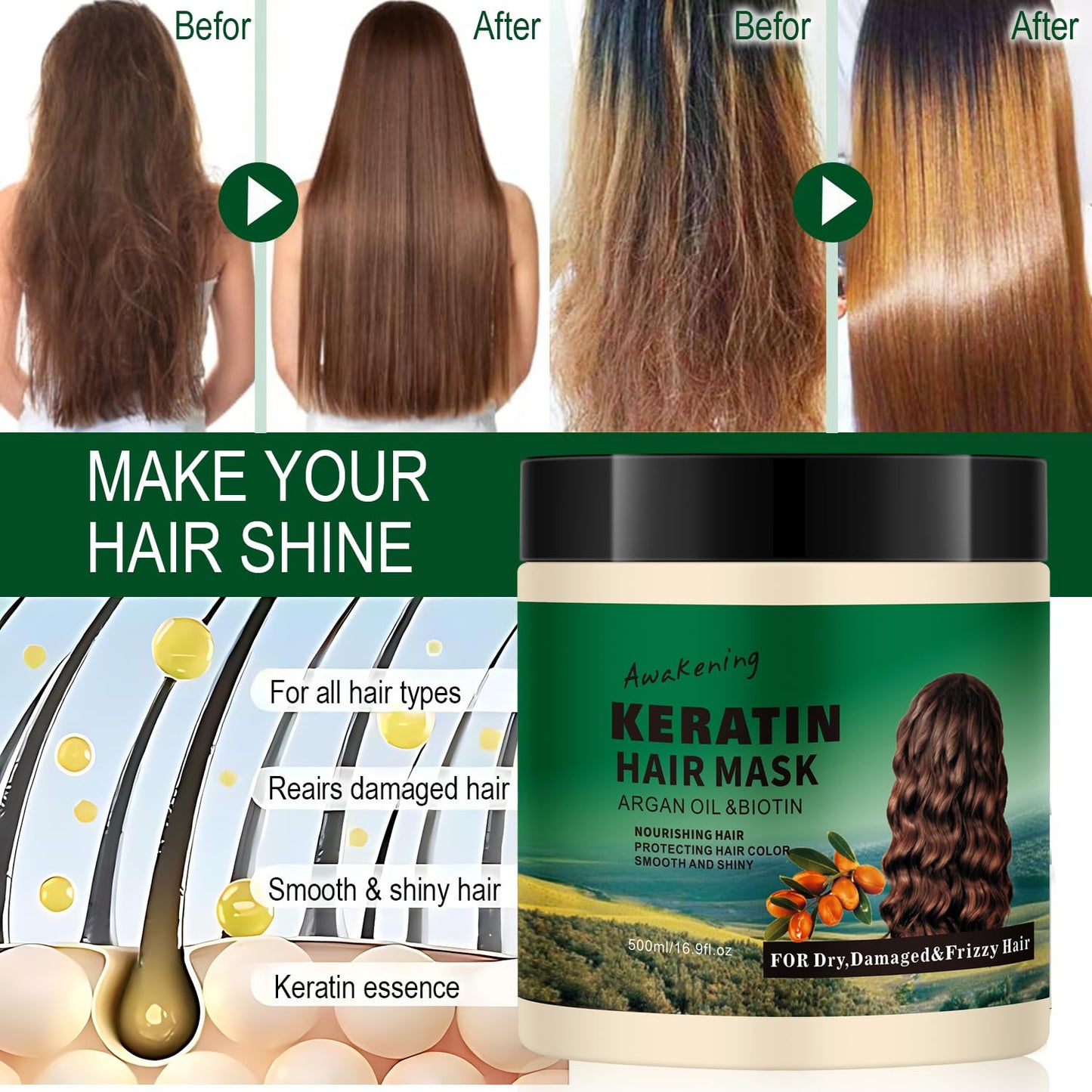 LSKINBATH Hair Mask Deep Treatment – Collagen, Argan Oil & Biotin for Dry, Damaged Hair