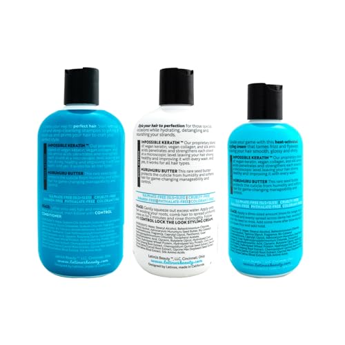 Lu by LatinUs Beauty Anti-Frizz Tame & Sleek Hair Set - Shampoo, Conditioner & Styling Cream (32 oz)