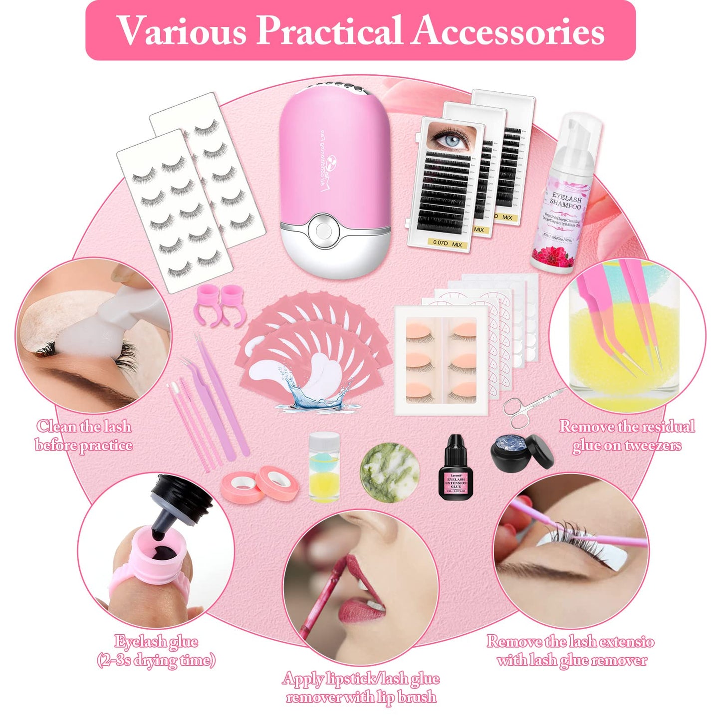 Lucomb Eye Lash Extension Practice Kit – 345 Pcs with Manikin Head & Tools