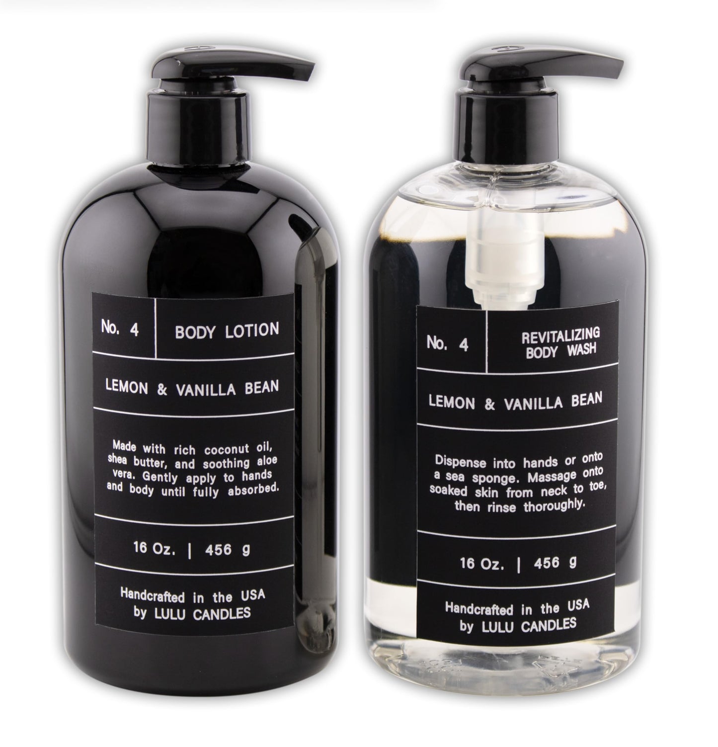 Lulu Candles Lemon & Vanilla Bean: Revitalizing Body Wash & Nourishing Body Lotion, 2-Piece Set (16 oz Each)