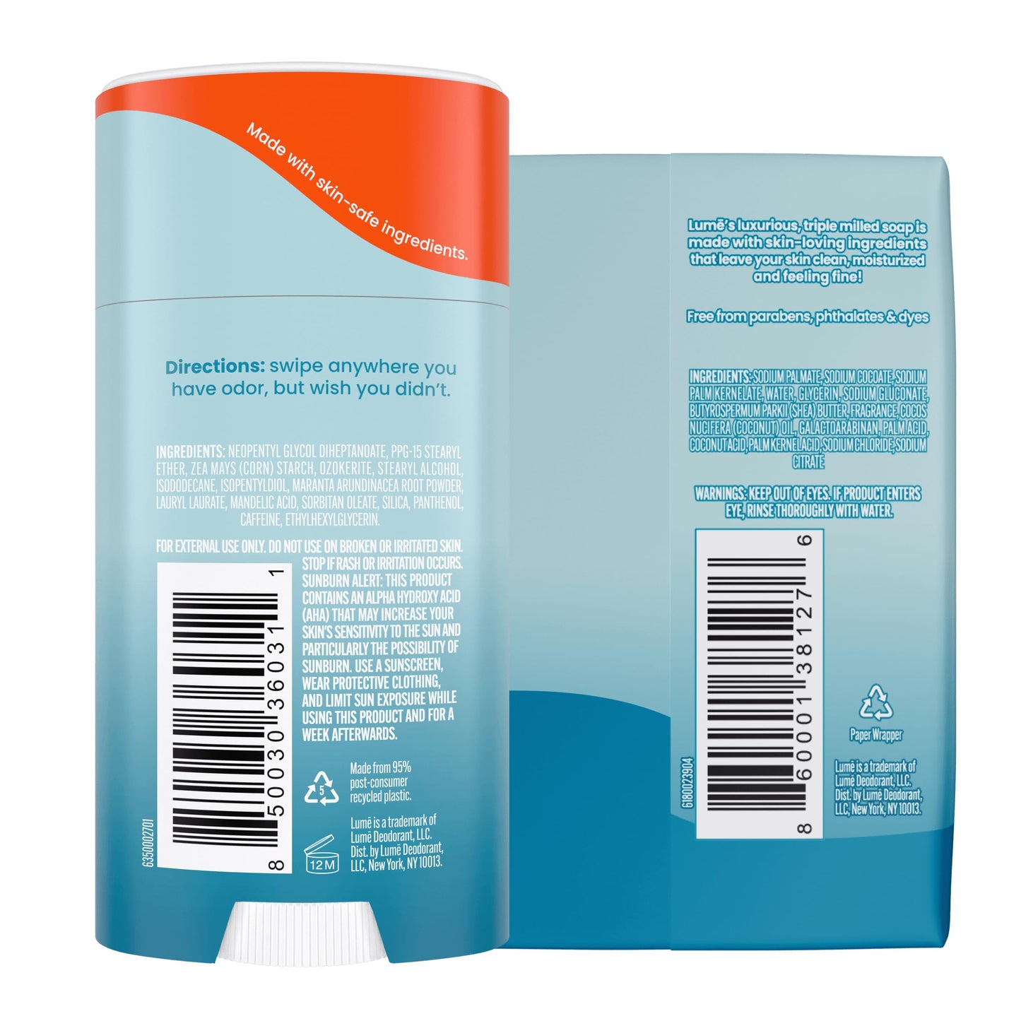 Lume Whole Body Deodorant & Soap Bundle – Unscented, Aluminum & Baking Soda Free