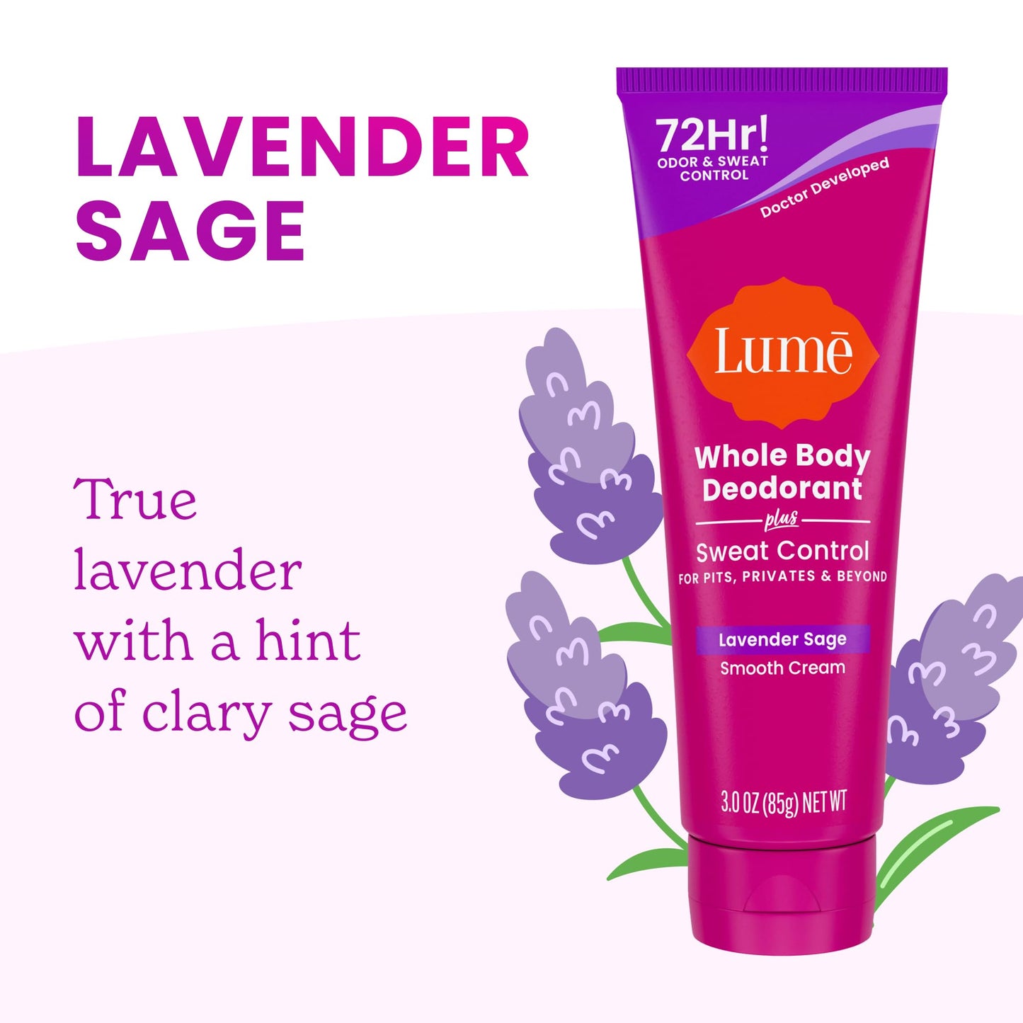 Lume Whole Body Deodorant Plus Sweat Control – 72-Hour Odor & Sweat (Baking Soda Free) – Soft Powder & Lavender Sage (Pack of 2)