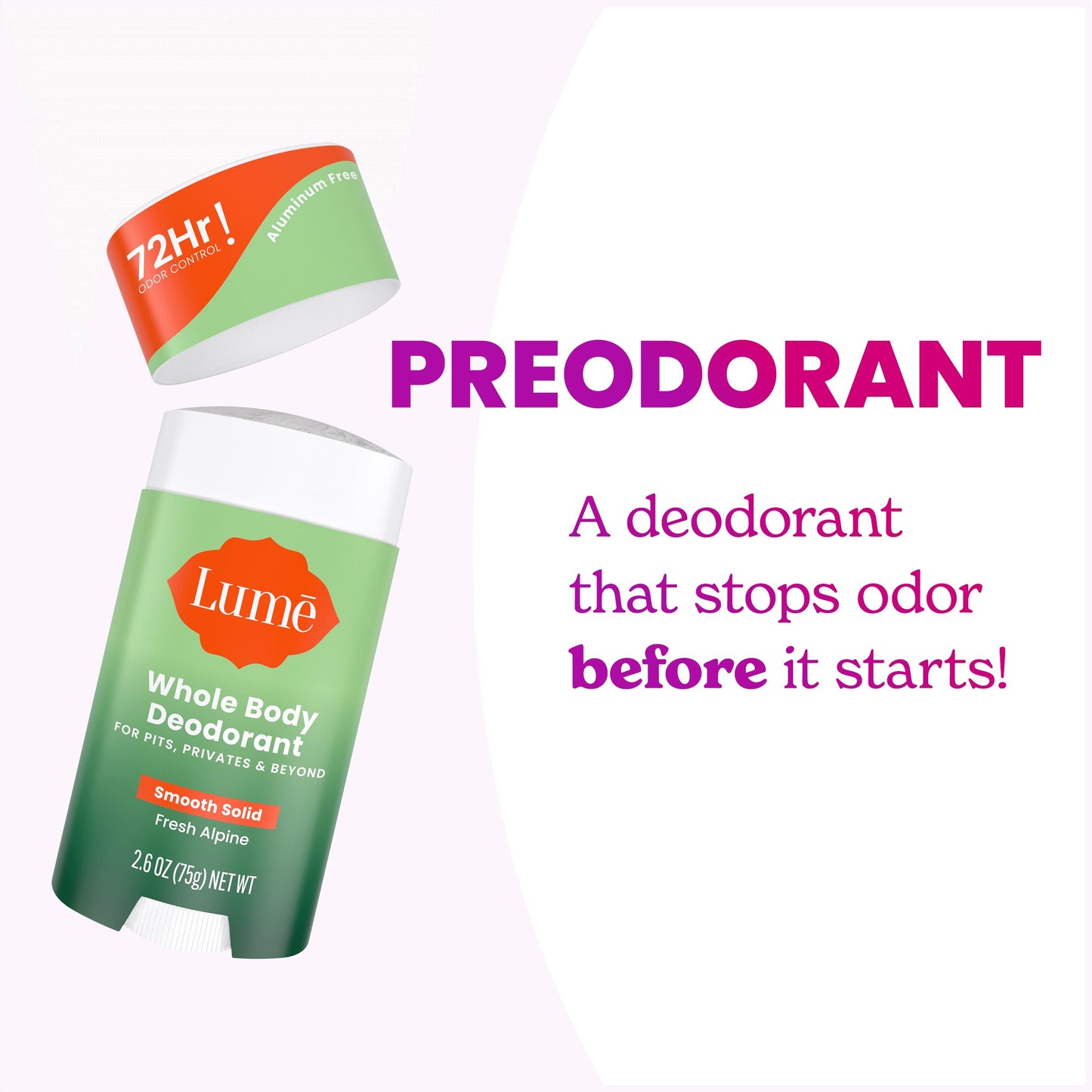 Lume Whole Body Deodorant – Fresh Alpine Smooth Solid Stick, 72 Hour Odor Control, Aluminum & Baking Soda Free (Pack of 3)