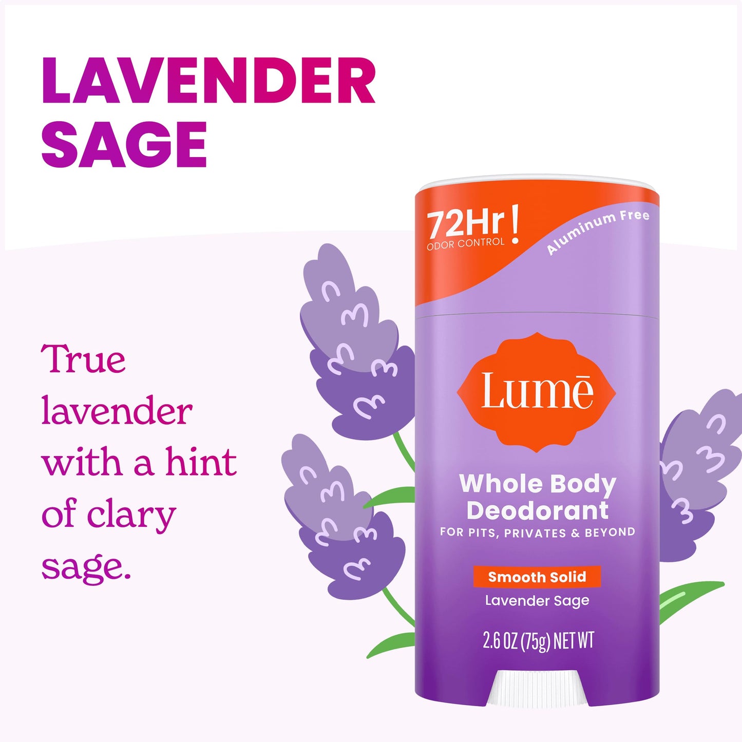 Lume Whole Body Deodorant 3-Pack — Aluminum & Baking Soda Free, 72-Hour Odor Control (Clean Tangerine, Lavender Sage, Unscented)
