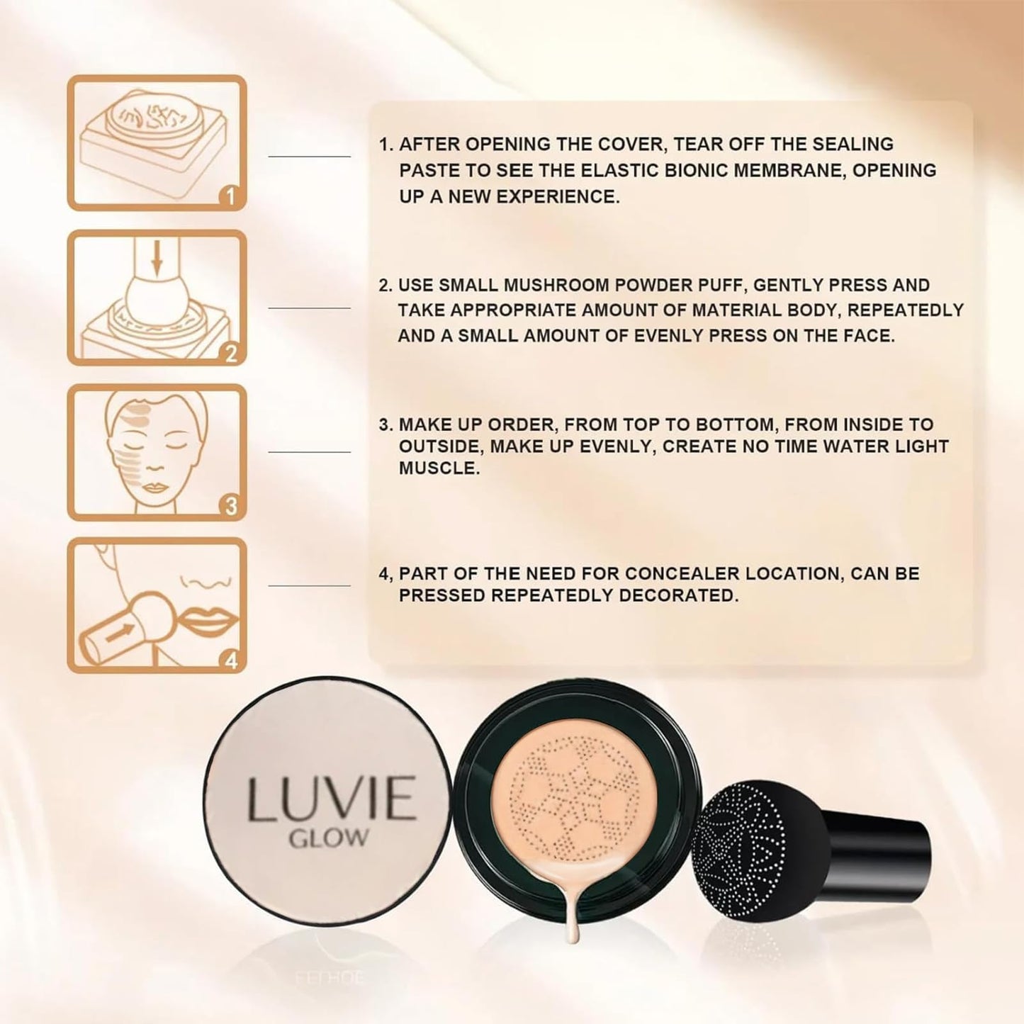 Luvie Glow Foundation Cushion – Mushroom Head Air Cushion CC Cream for Flawless, Dewy Skin