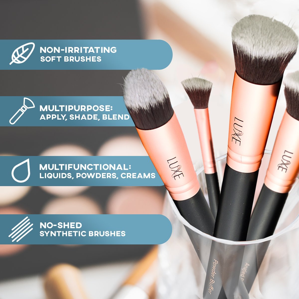 Luxe Premium Makeup Brushes Set (14pc) – Synthetic Face & Eye Brushes + Cleaning Solution