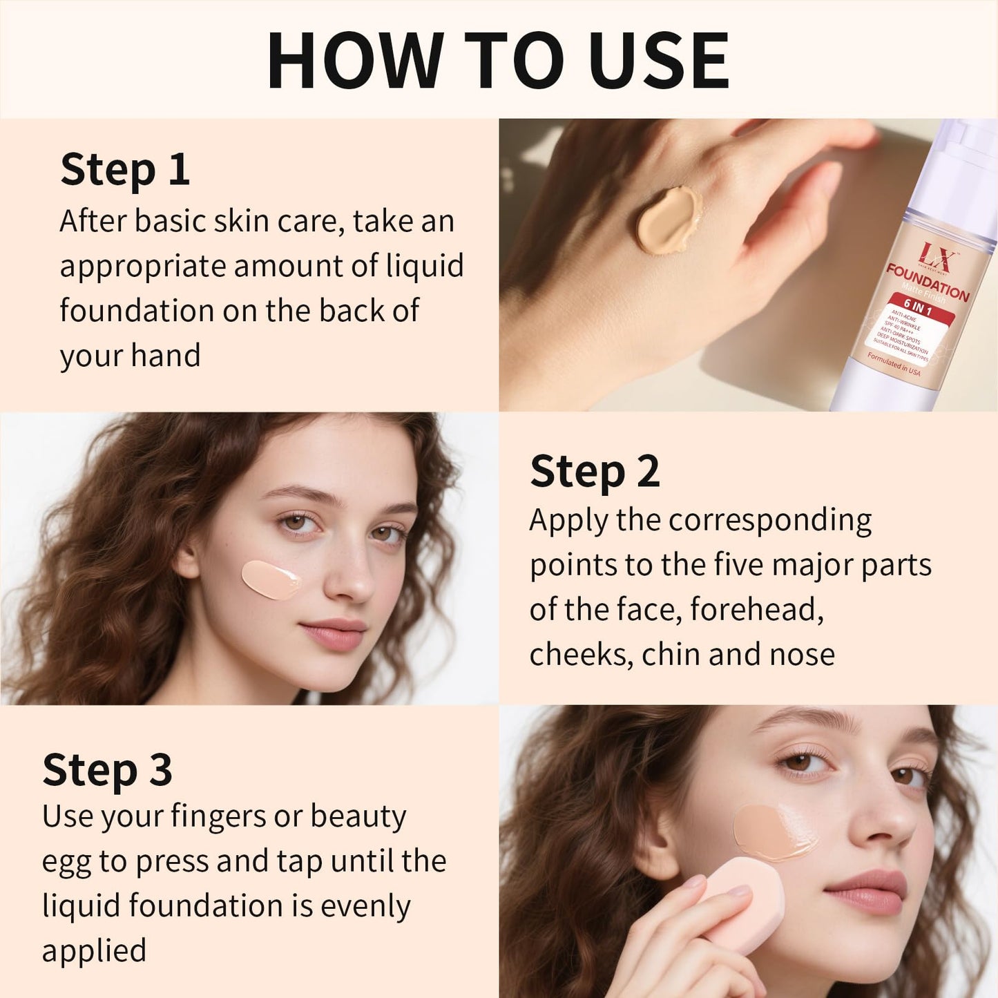LXSKN 6-in-1 Matte Foundation with 1% Hyaluronic Acid — Poreless Glow, 12 Shades (101 Light)