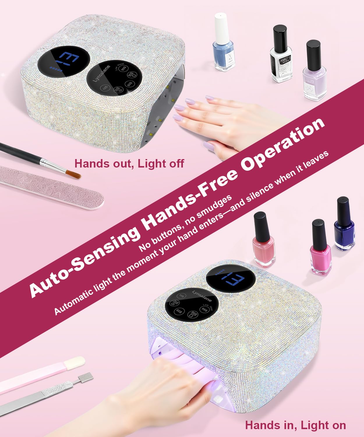 Lynsalene 80W Cordless Nail Lamp with Magnetic Detachable Base | Dual Screen Display & Gel Nail Light (Diamond)