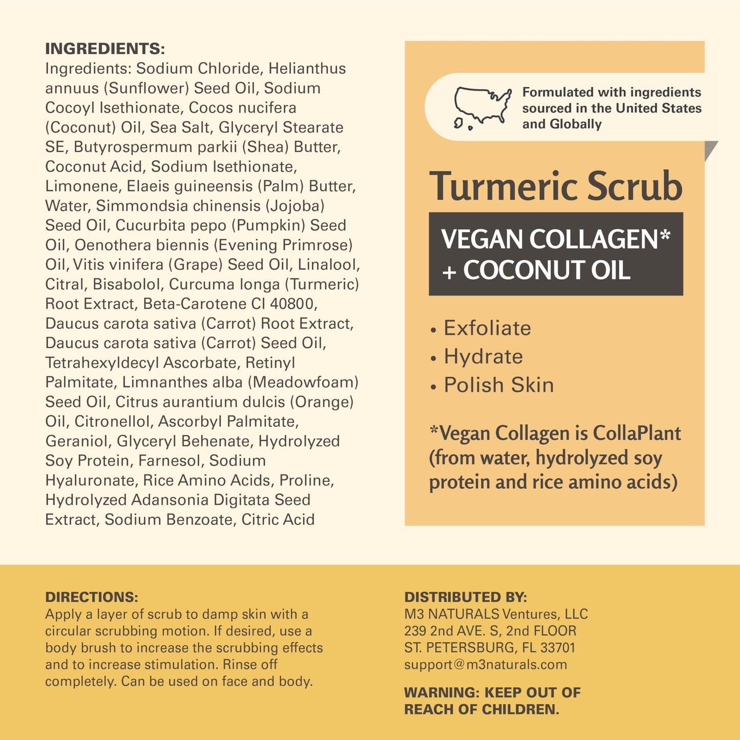 M3 Naturals Exfoliating Turmeric Scrub with Collagen & Coconut Oil - 16 oz
