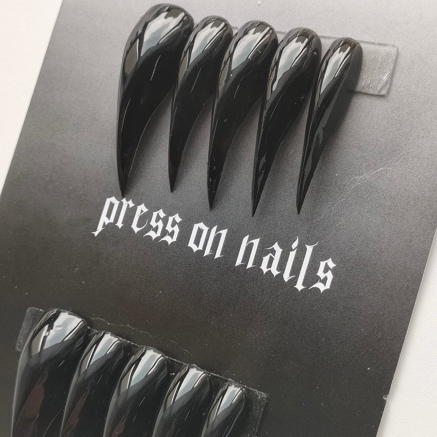 MABKJLF Luxury Press-On Nails – Medium Almond Curved, Reusable ABS, Glossy Black Dragon Claw & Eagle Claw Designs