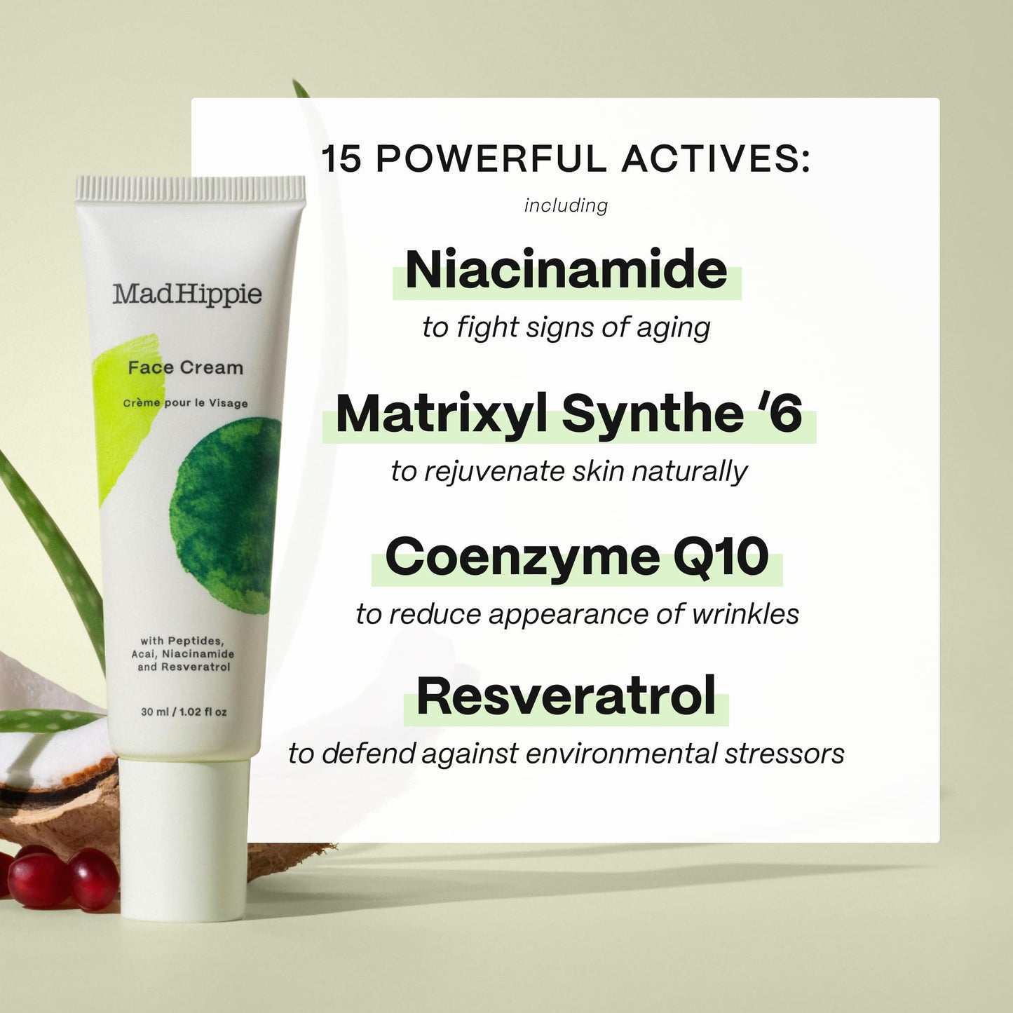 Mad Hippie Face Cream - Age-Defying Moisturizer with Niacinamide, Peptides & Argan Oil (1.02 oz)