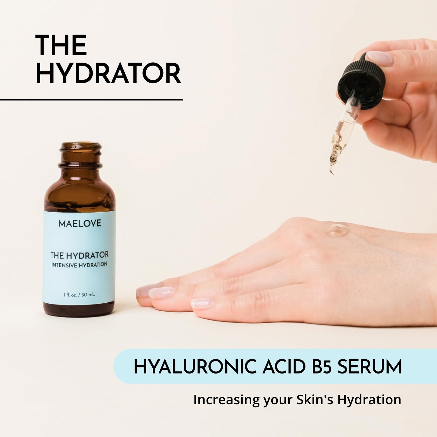 MAELOVE Hydrator Hyaluronic Acid B5 Serum with Resveratrol — Dewy Glow, Lightweight