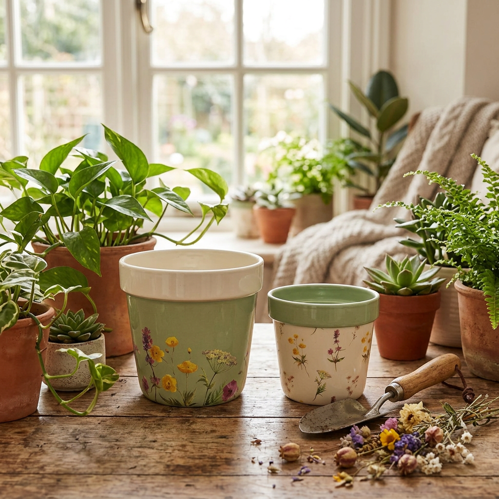 Country Living Set of 2 Planters - Flowers
