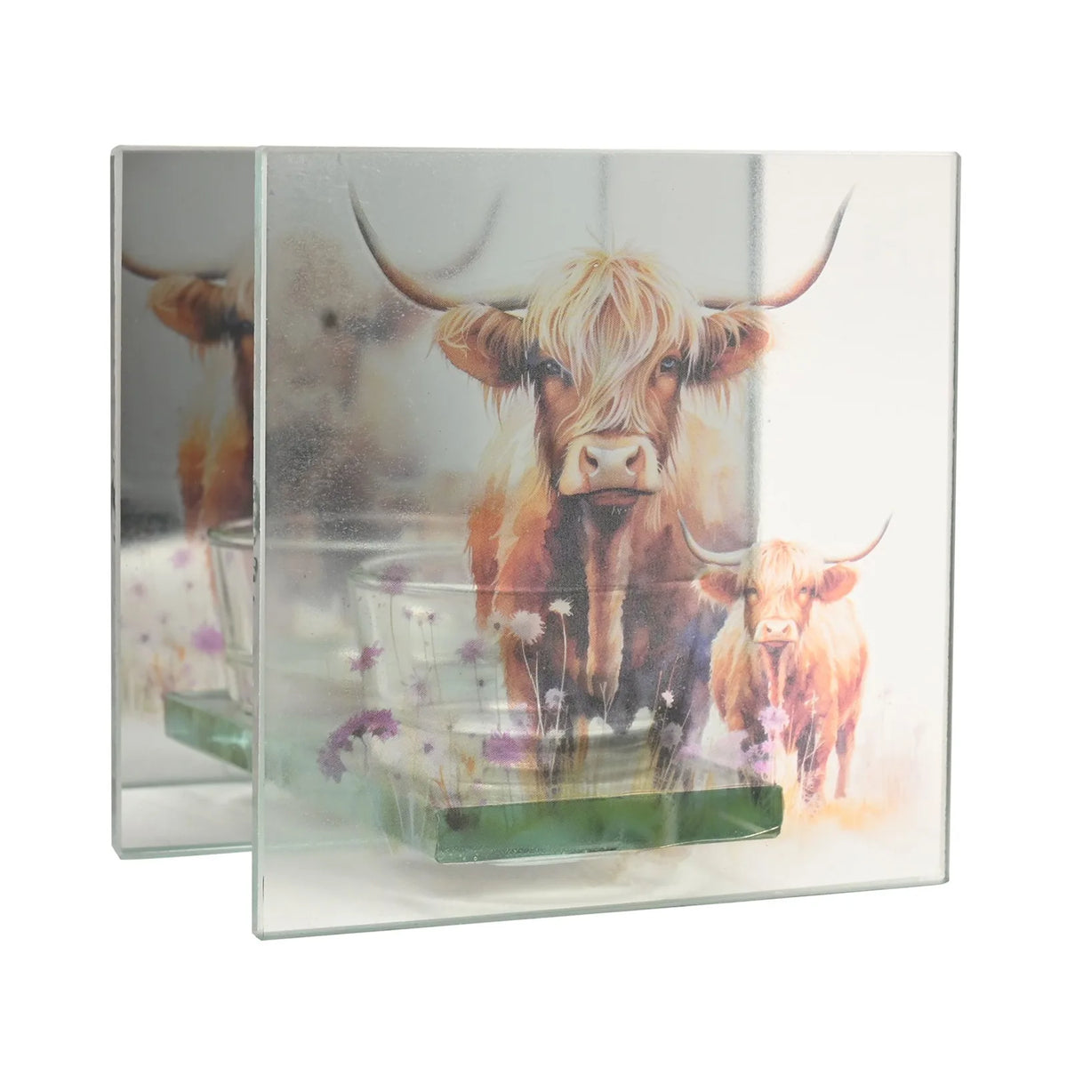 Country Living Highland Cow Glass Tealight Holder
