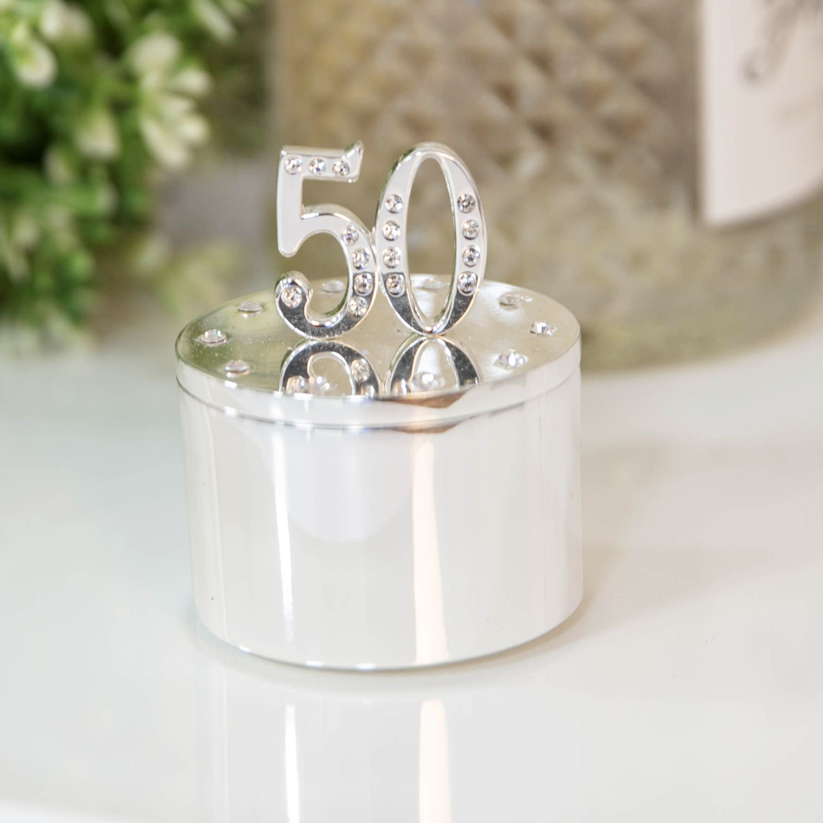 Milestones Silverplated Trinket Box With Crystal 50