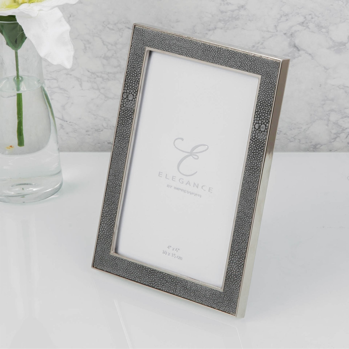 Elegance Metal Plated Grey Faux Shagreen Frame 4" x 6"