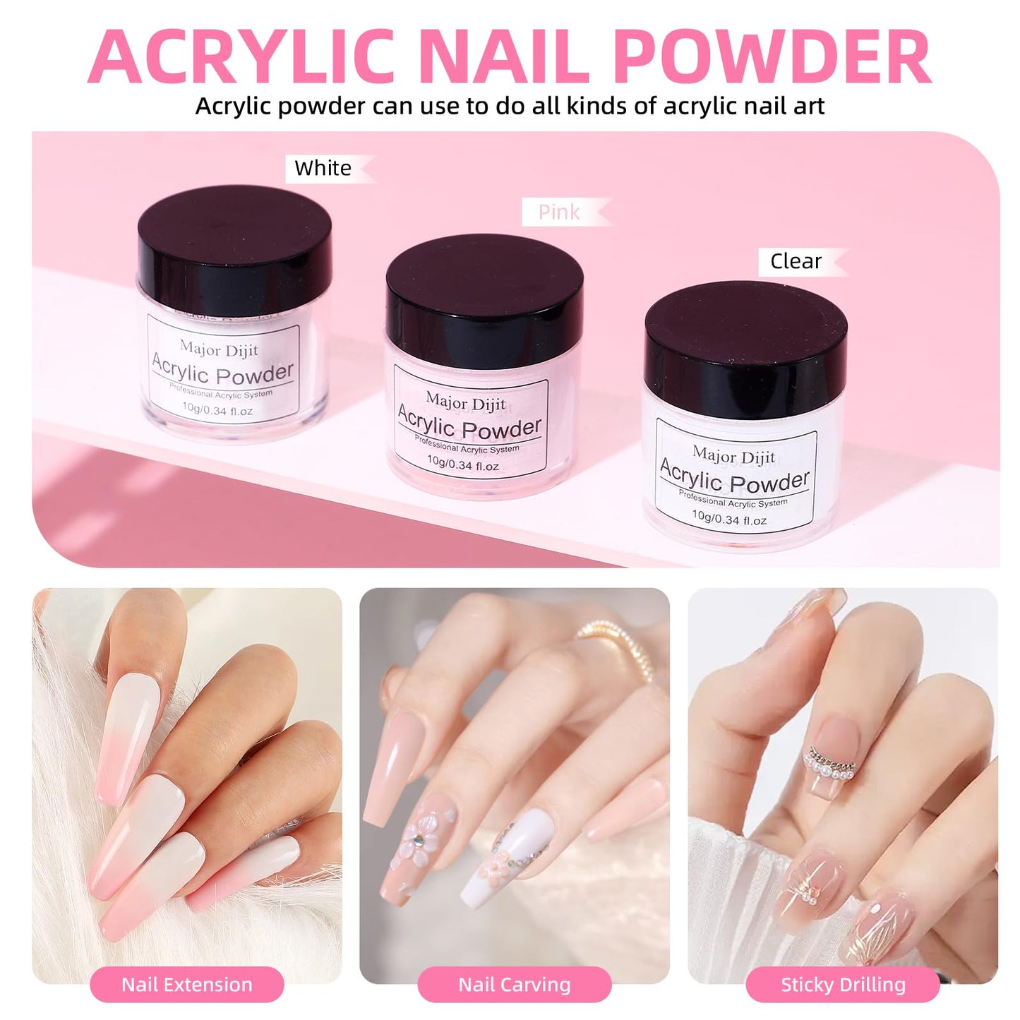 Major Dijit Acrylic Nail Kit – All-in-One Starter Set with Drill, Lamp, Polishes & Gels for Home Salon