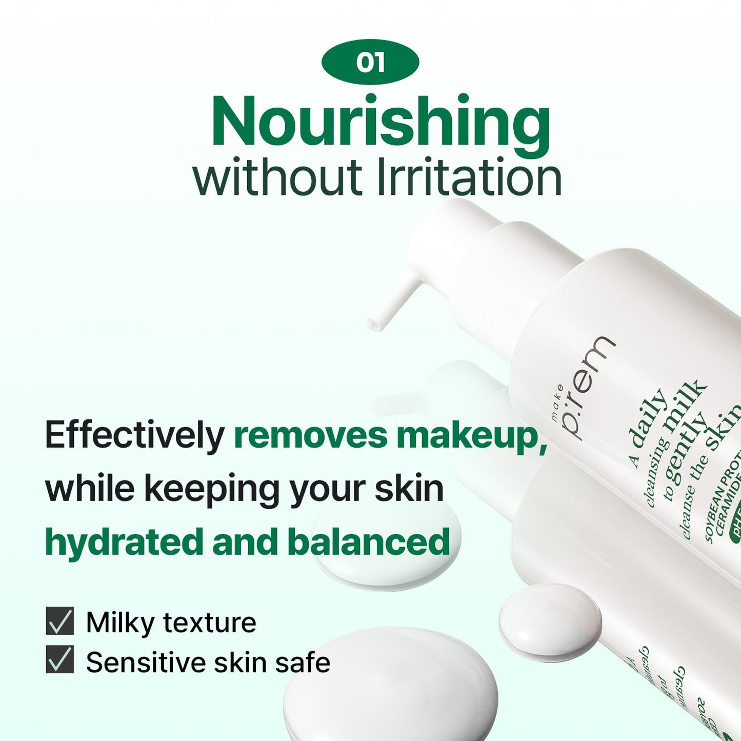 MAKEP:REM Safe Me. Relief Moisture Cleansing Milk — Gentle Hydrating Korean Milky Cleanser for Sensitive Skin (500ml)