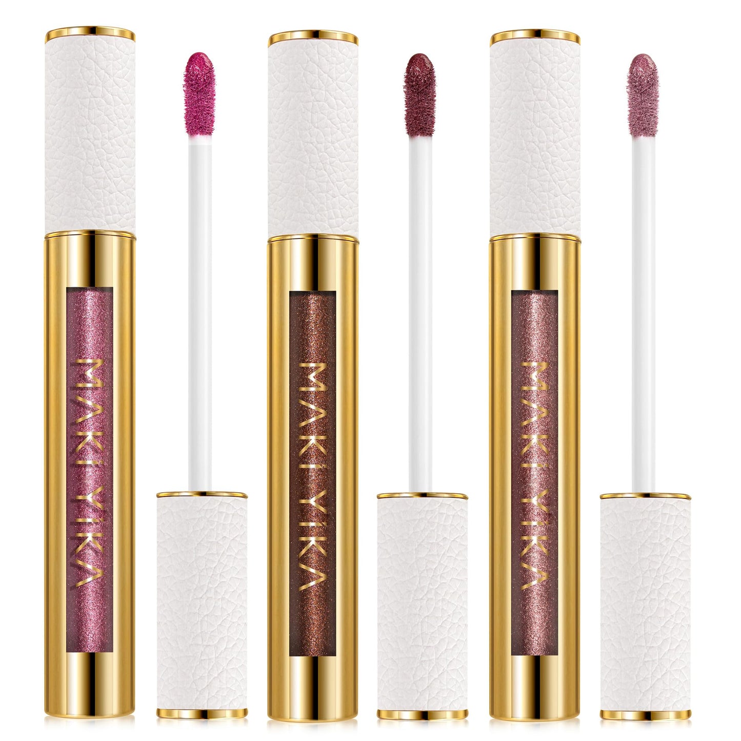 MAKI YIKA 3Pc Metallic Lipstick – Pink Nude Brown High Shine, Long-Lasting Transfer-Proof