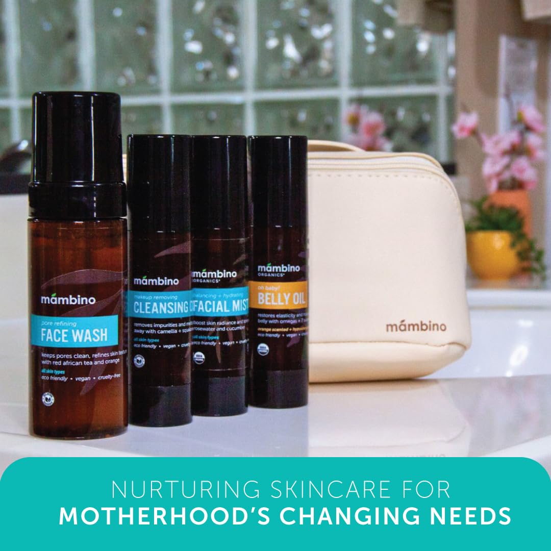 Mambino Organics Third Trimester Skincare Set – Pregnancy Kit with Belly Oil, Rose Mist, Cleansing Oil & Face Wash