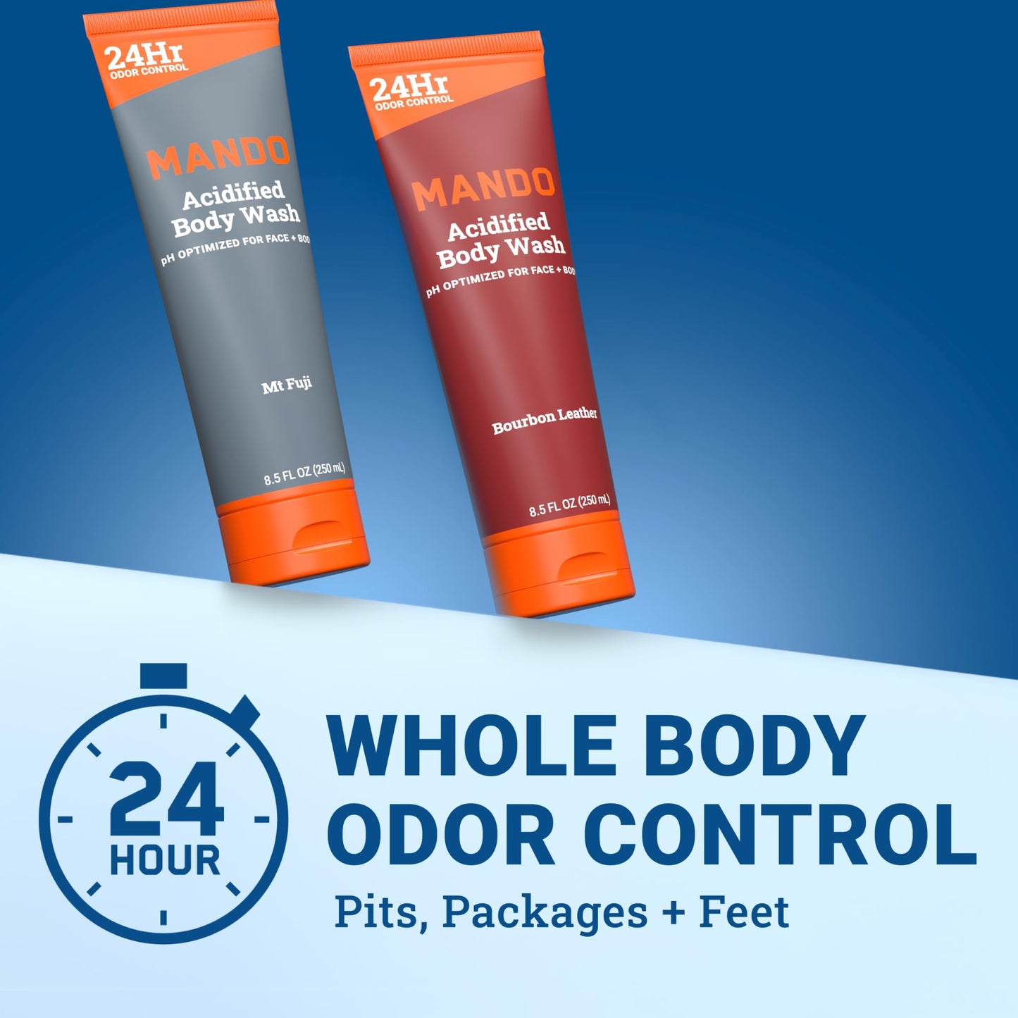 Mando Acidified Body Wash – 24-Hour Odor Control, SLS-Free, Bourbon Leather & Mt Fuji