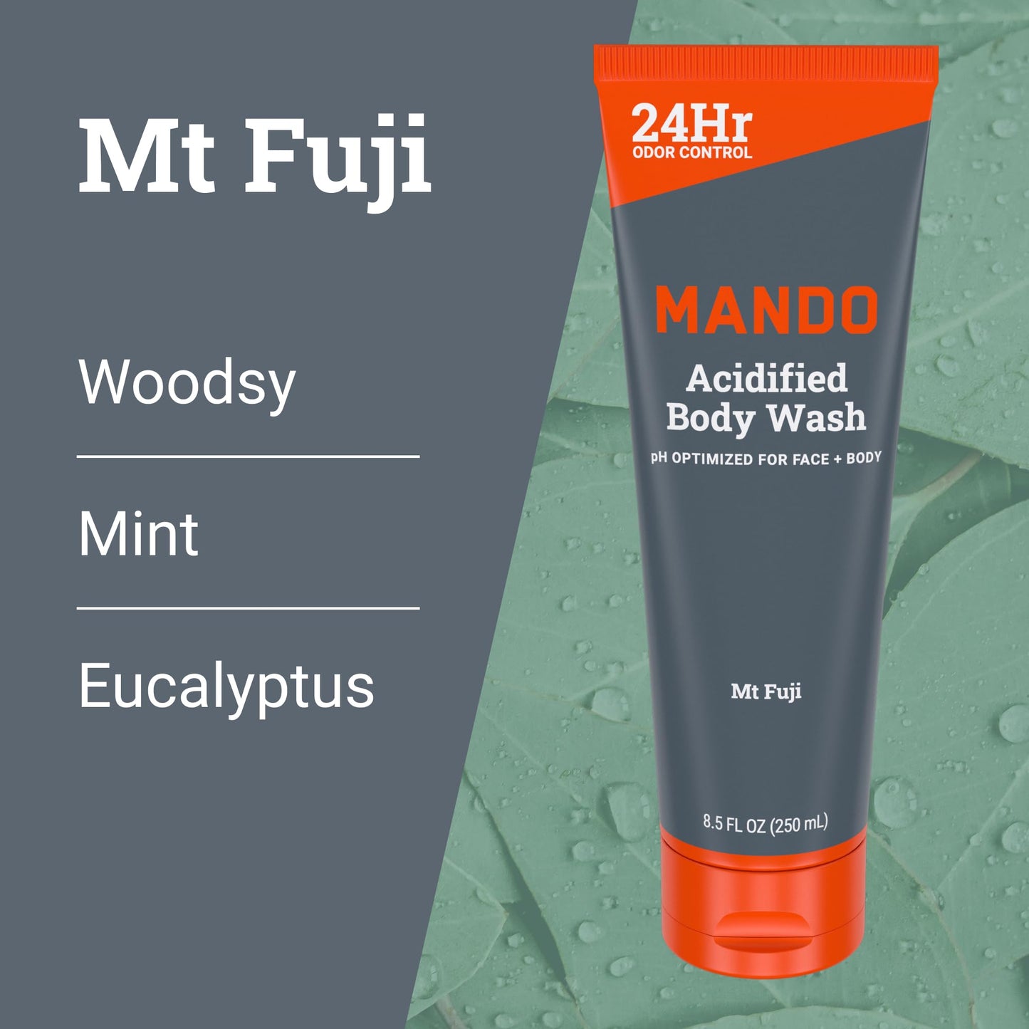 Mando Acidified Body Wash - 24-Hour Odor Control - SLS/Phthalate Free - Pro Sport & Mt Fuji (8.5 oz x2)
