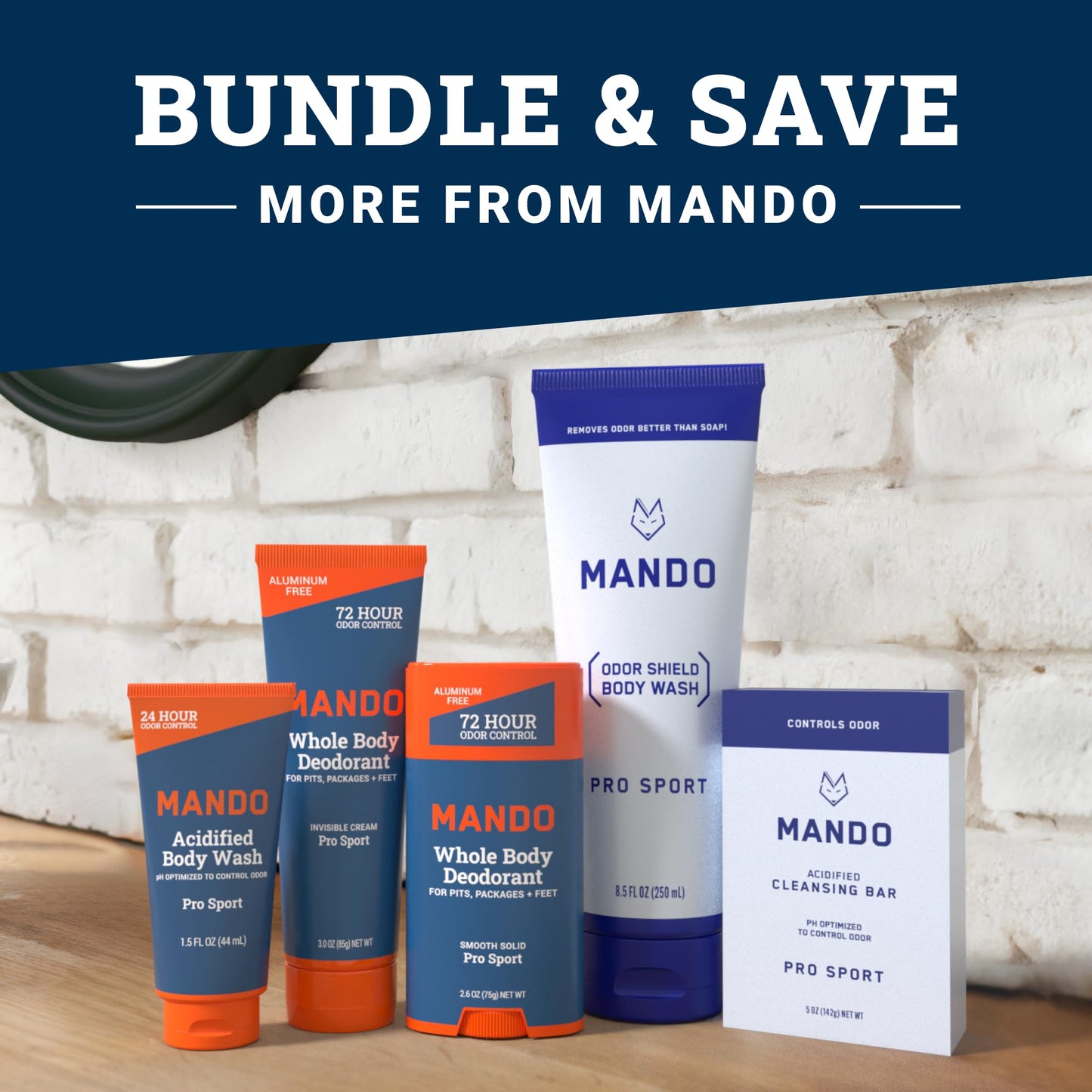 Mando Odor Shield Body Wash - 24-Hour Odor Control - SLS Free - 8.5 oz (Pack of 2) Pro Sport