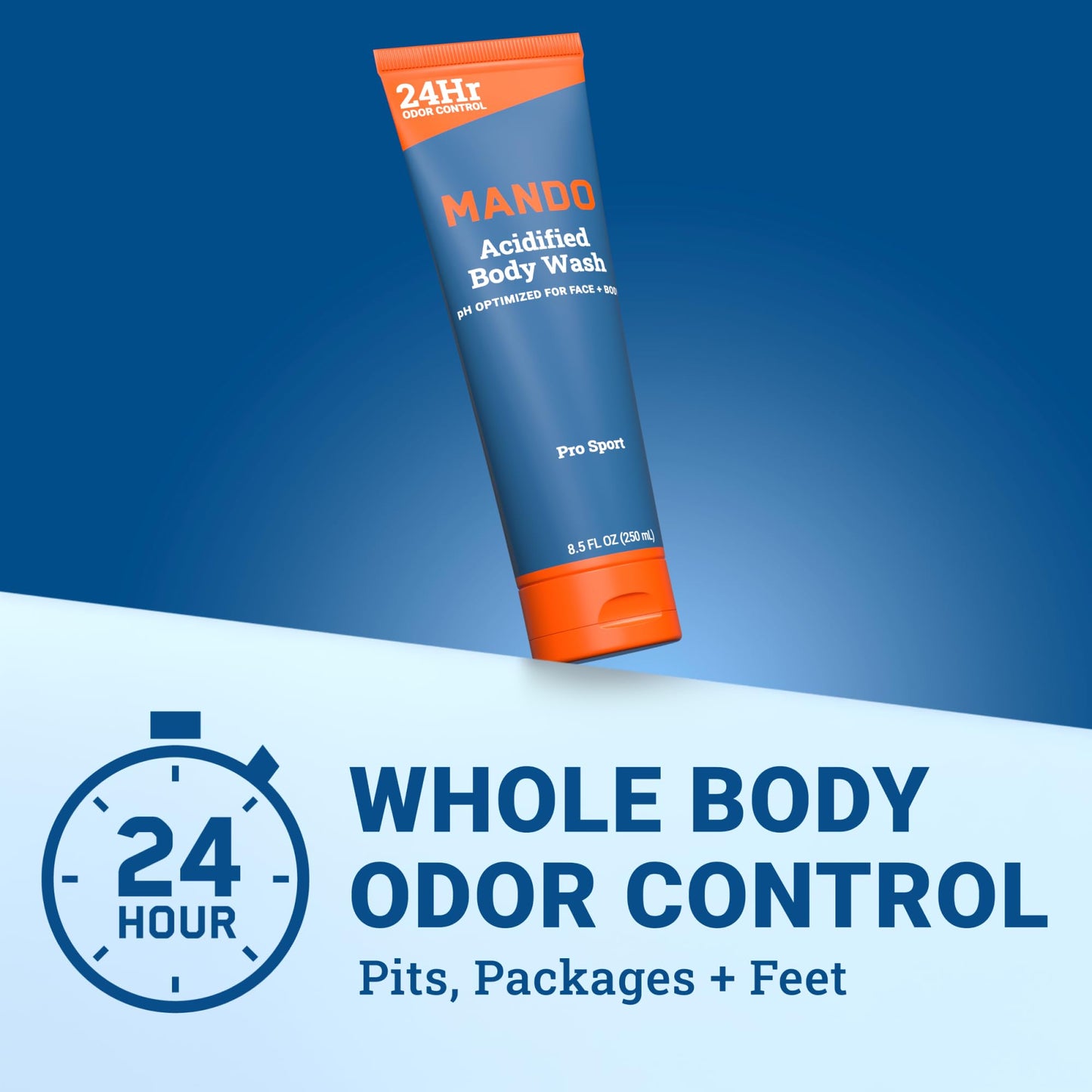 Mando Odor Shield Body Wash - 24-Hour Odor Control - SLS Free - 8.5 oz (Pack of 2) Pro Sport