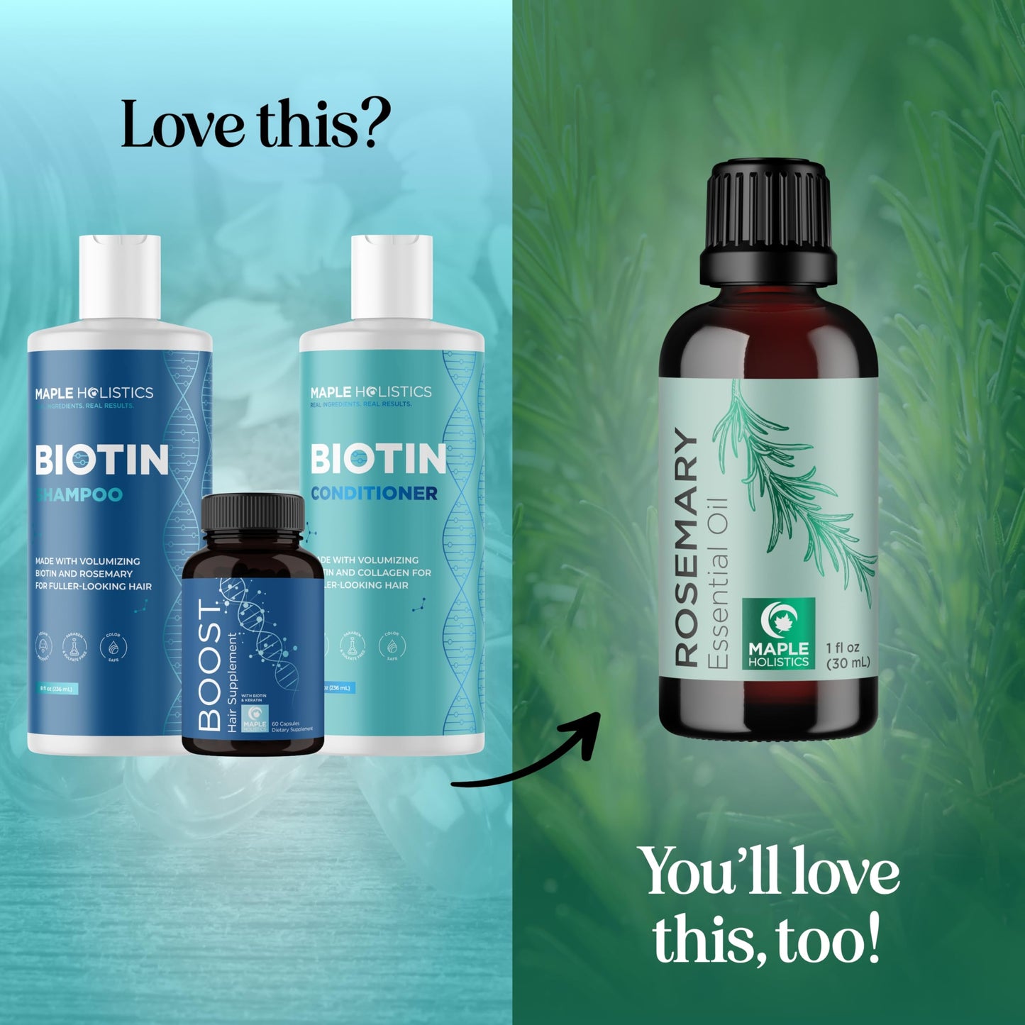 Maple Holistics Biotin Hair Growth Set – Sulfate-Free Shampoo, Conditioner & Supplement
