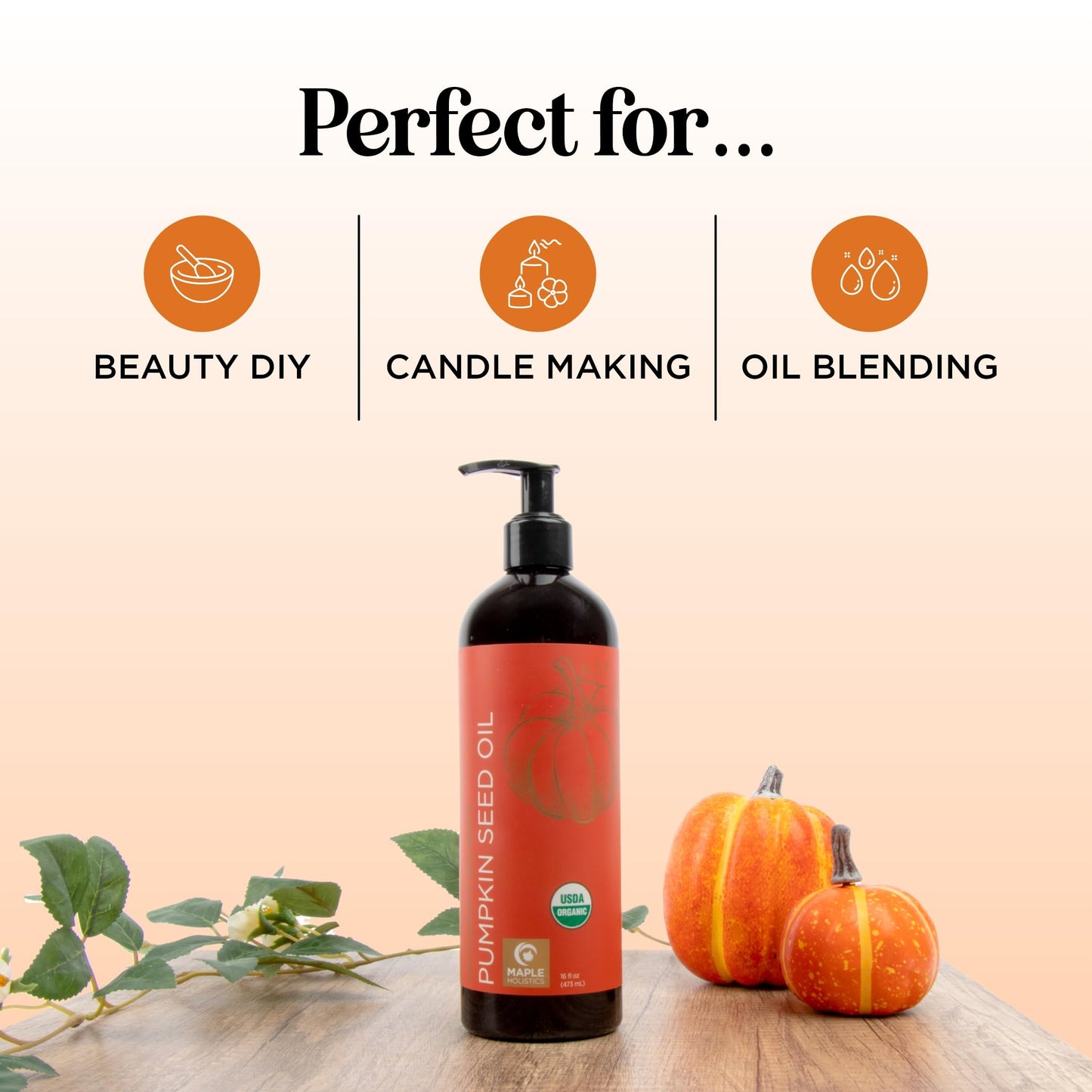 Maple Holistics Pumpkin Seed Oil Organic Certified - 100% Pure Virgin Cold-Pressed Hair & Face Oil (16oz)