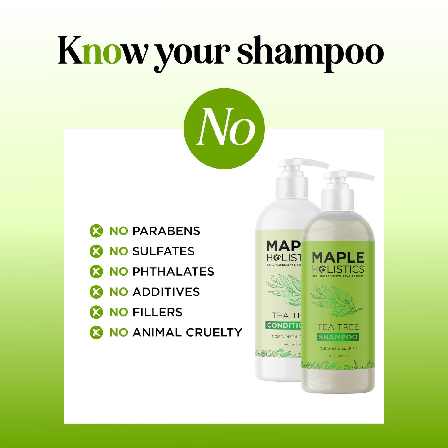 Maple Holistics Tea Tree Shampoo & Conditioner Set — Sulfate-Free Clarifying Care for Oily Hair & Build-Up