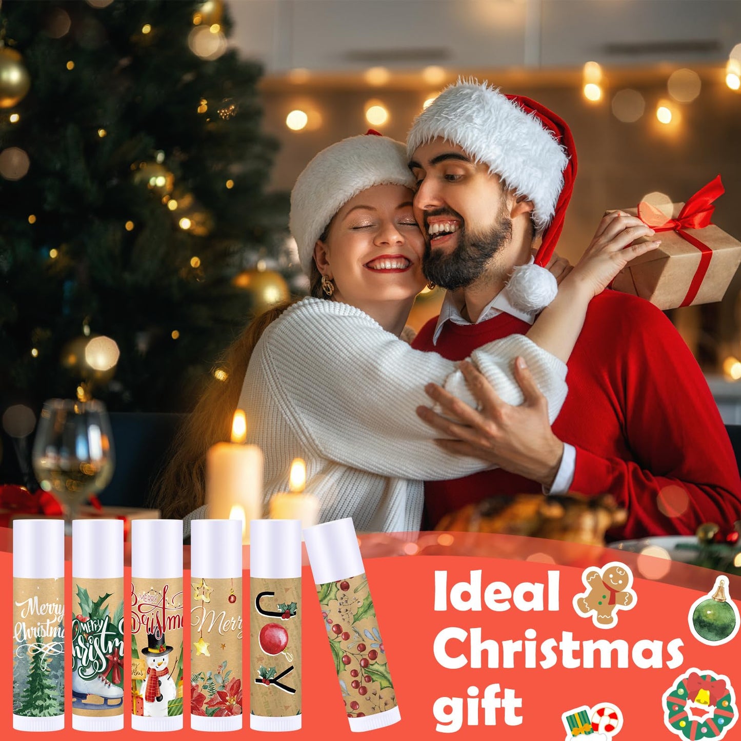 Maxcheck 48 Pcs Christmas Lip Balm Bulk — Candy Cane, Jasmine Scent Gift Set