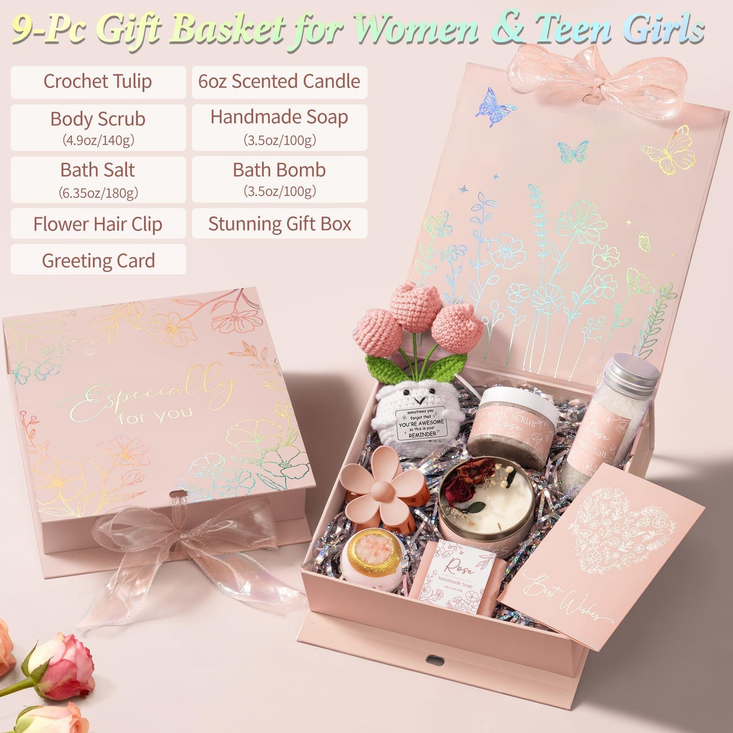 MAYICIVO Spa Gift Set for Women – Rose Scented Self-Care Gift Basket