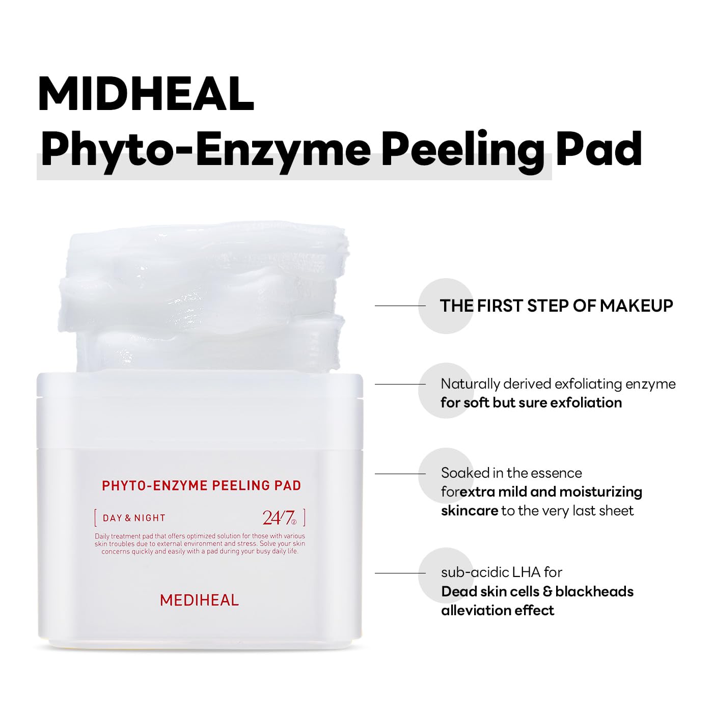 Mediheal Phyto Enzyme Peeling Pad – Vegan LHA & Papaya Exfoliating Pads, 90 Sheets