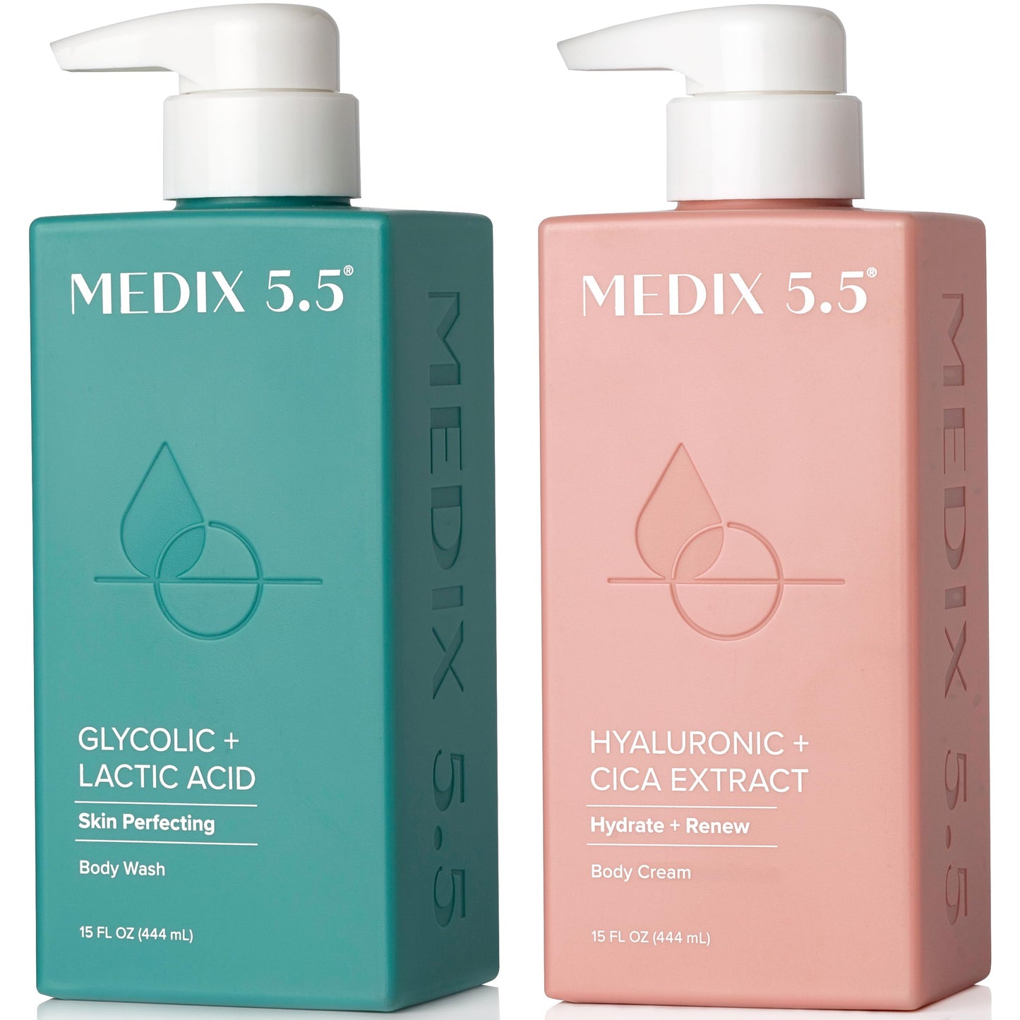 Medix 5.5 Exfoliating AHA Glycolic Face & Body Wash + Hyaluronic Acid Body Cream 2-Piece Set